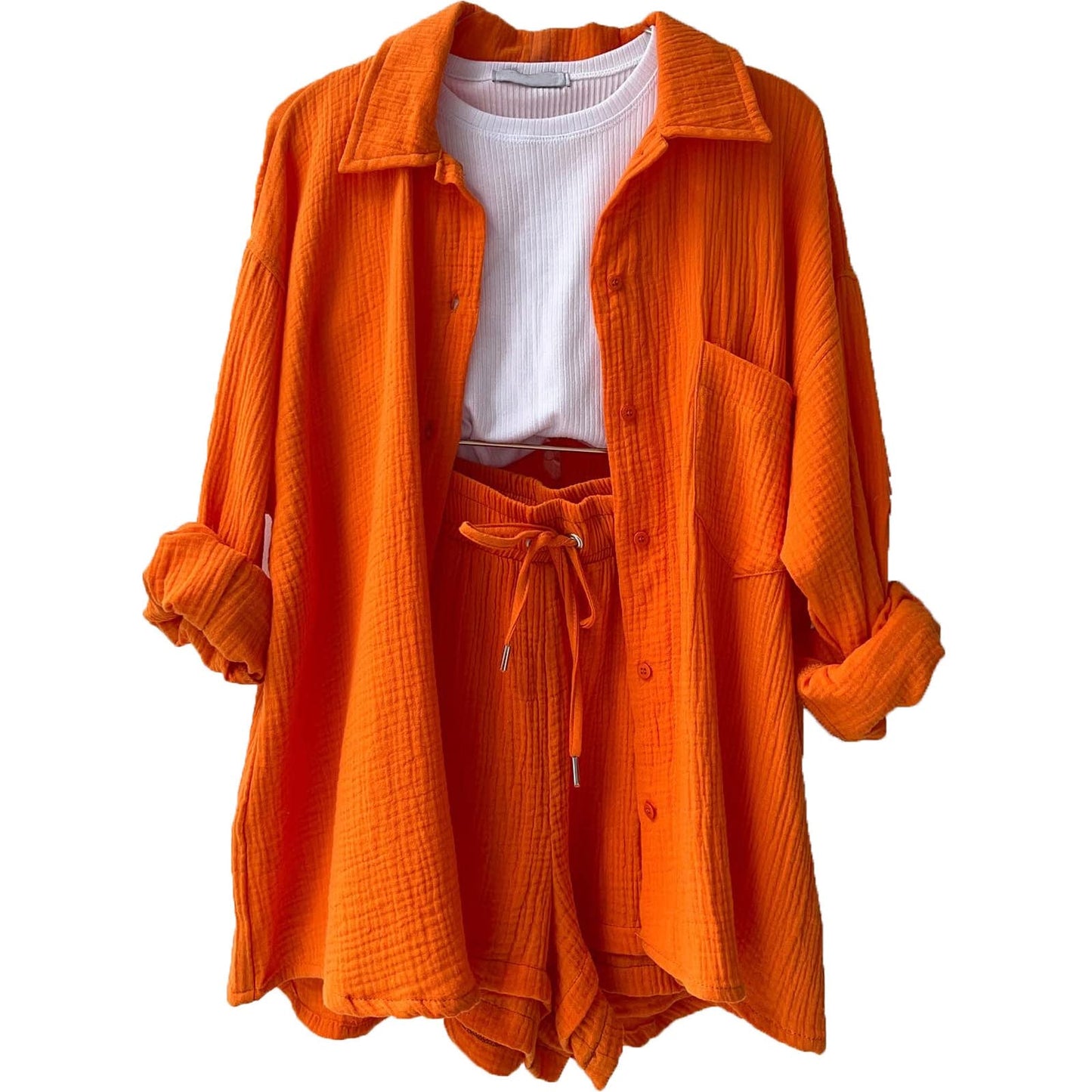 Geagodelia Damen Zweiteiler Elegant Hosenanzug Sommer Outfits Kleidung 2 Teiler Set Bluse Top + Shorts Y2k Aesthetic Clothes Loungewear Anzug