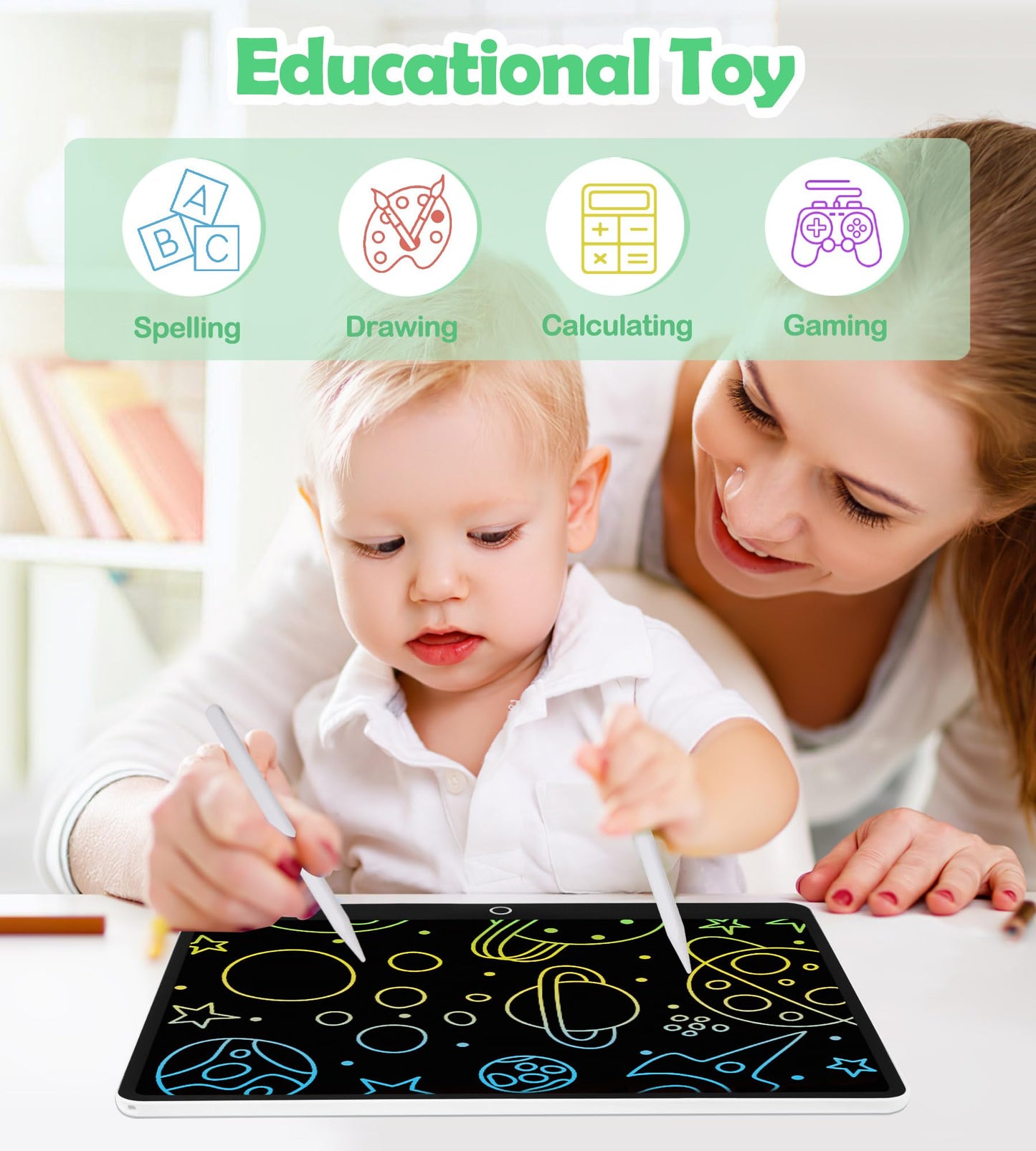 Colourful LCD Writing Board Children 16 Inch Painting Board Magic Board Digital Drawing Writing Tablet Electronic Graphic Tablet 3-12 Year Old Girls Boys Children's Toy Gifts