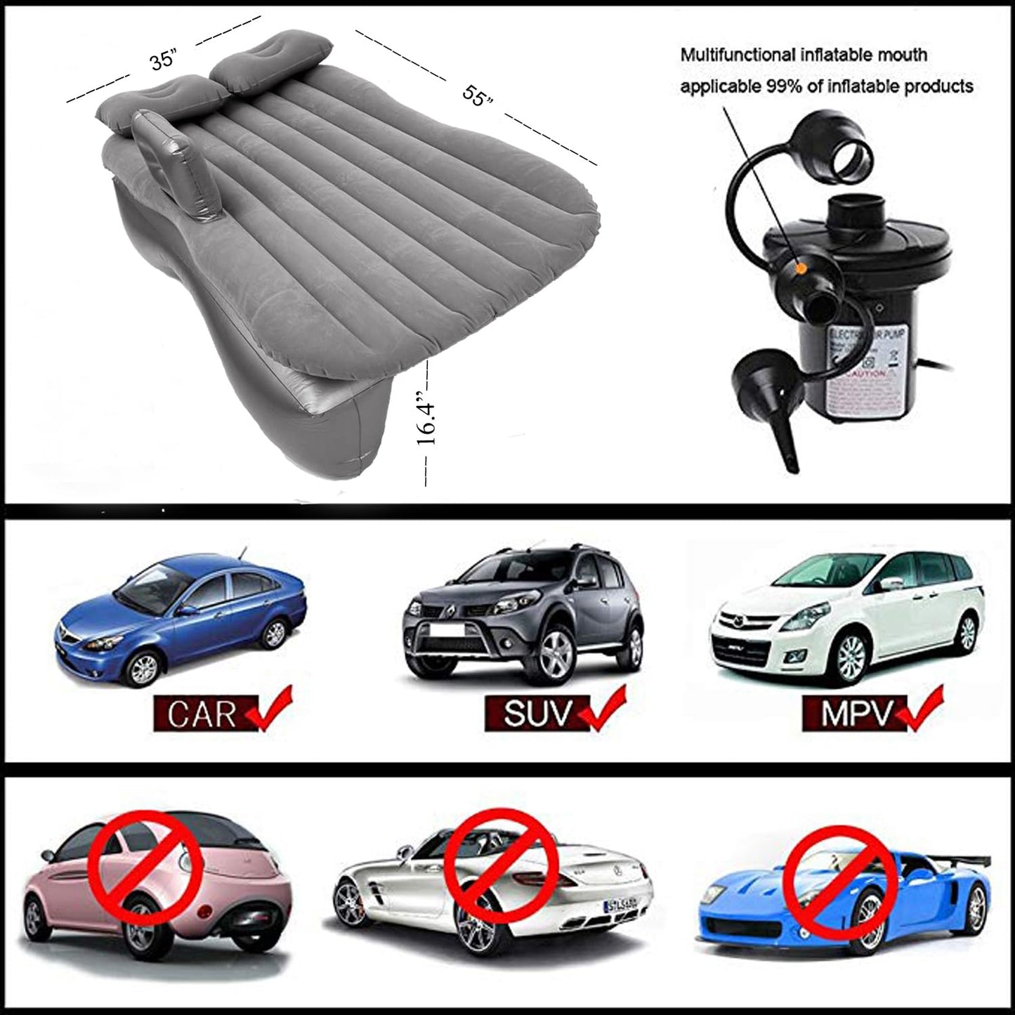 Icelus Auto Matratze SUV Luftmatratze with Luftpumpe 195 * 130 * 15 cm Aufblasbare Camping Kombi Luftbett für Auto Rücksitz Dickere Kofferraum Matratze Bett für Camping Outdoor Traveling