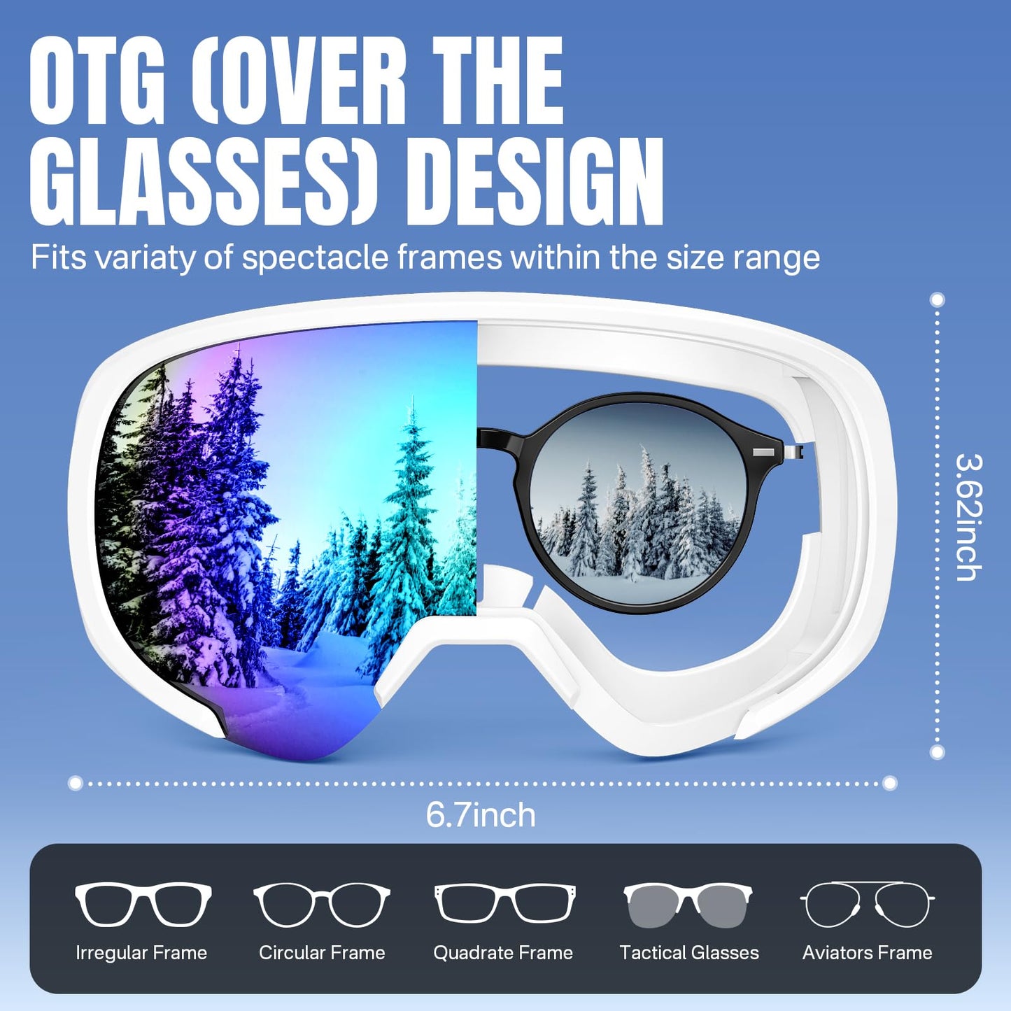 YOZISS OTG Ski Goggles for Men and Women, Magnetic Snowboard Goggles Anti-Fog & 100% UV Protection, OTG Ski Goggles Snow Goggles for Skiing & Winter Sports