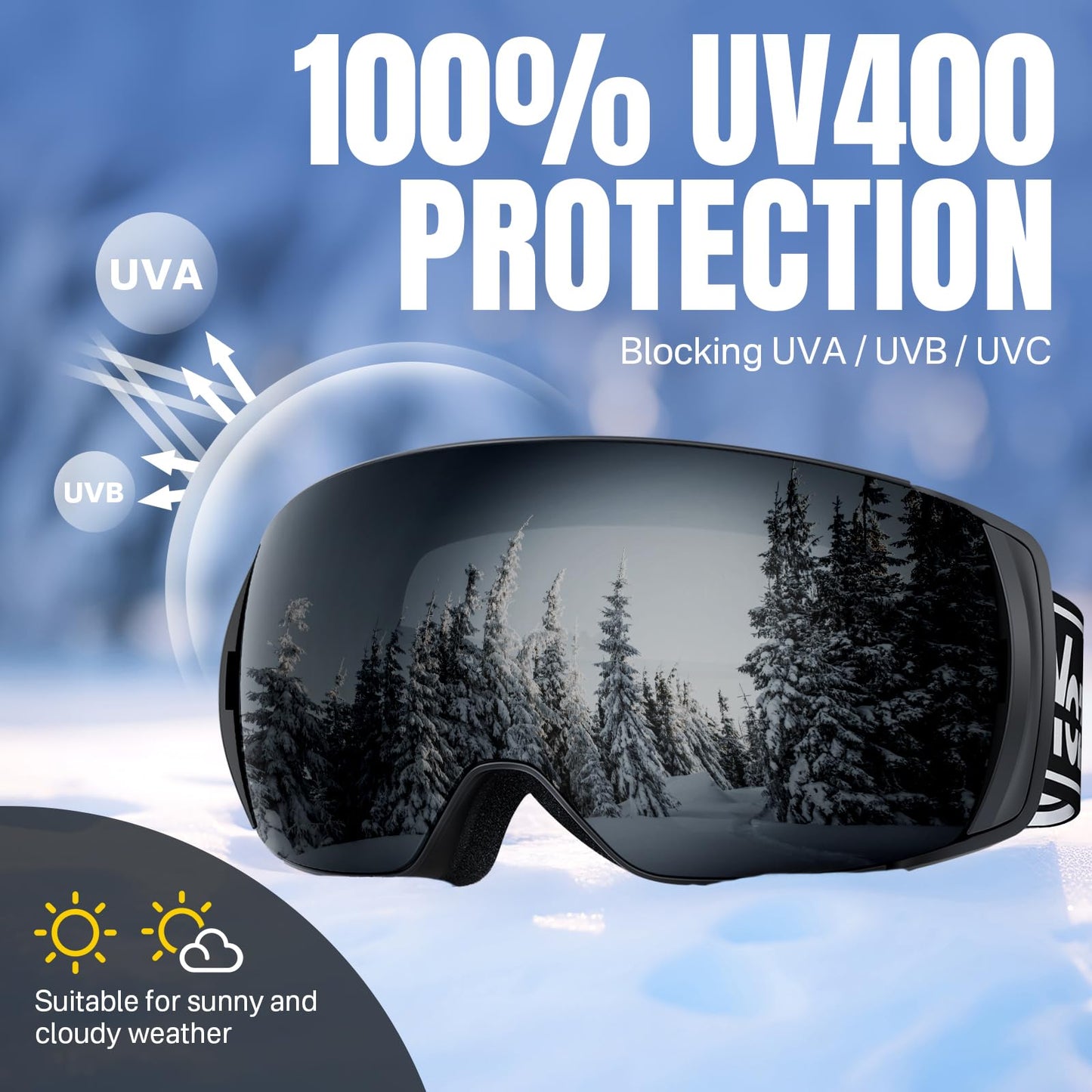 YOZISS OTG Ski Goggles for Men and Women, Magnetic Snowboard Goggles Anti-Fog & 100% UV Protection, OTG Ski Goggles Snow Goggles for Skiing & Winter Sports