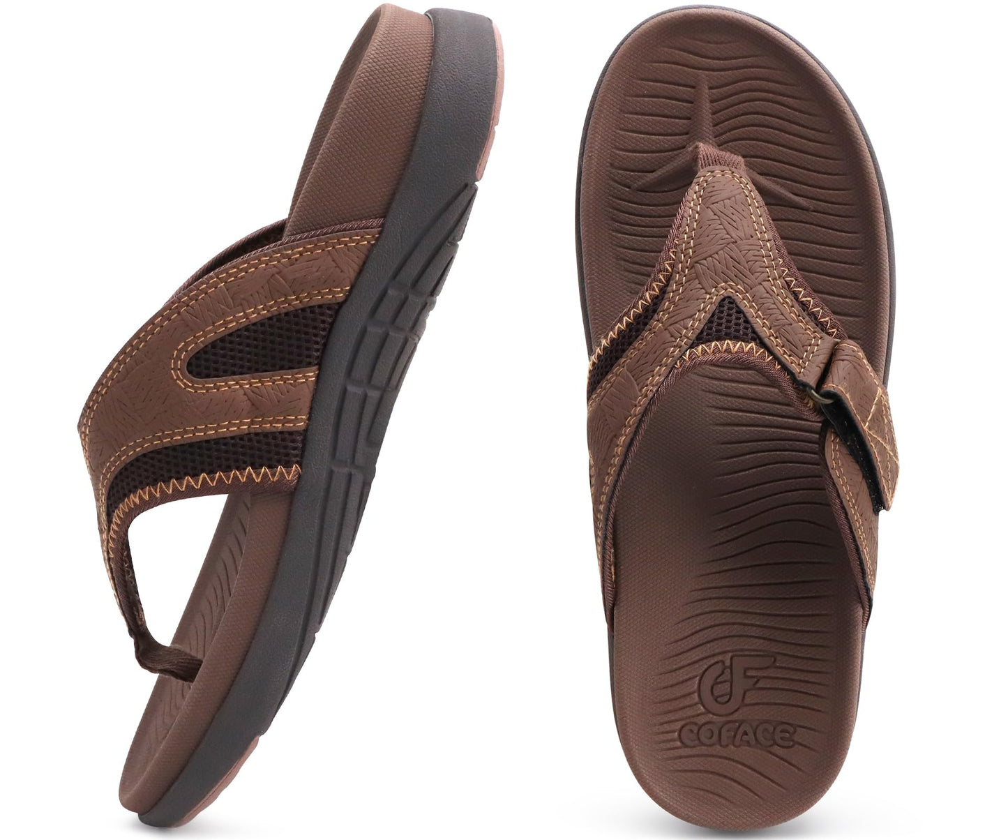 COFACE Sandalen Herren Zehentrenner Weiche Bequeme Flip Flops Arch Support Orthopädische Sommer Leder Sandalen für Herren Badelatschen Outdoor