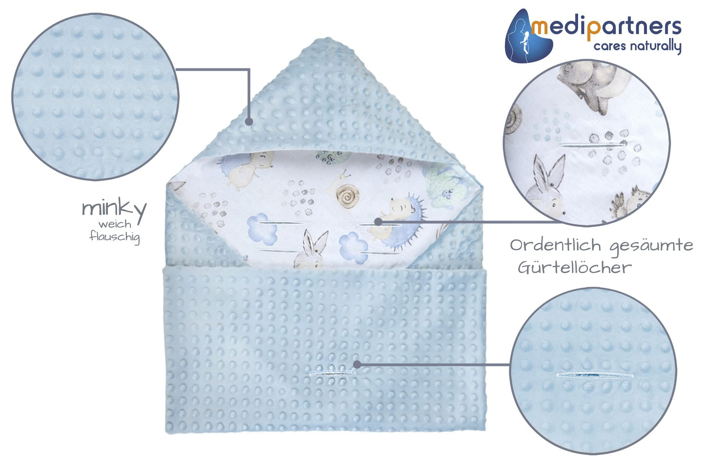 Medi Partners Einschlagdecke Baby Babyschale 100% Baumwolle für Sommer 85x85cm Kinderwagen Kuscheldecke universal Baby Decke Einschlagdecken Babydecke Buggy Autositz (weiße Sterne mit grauen Minky
