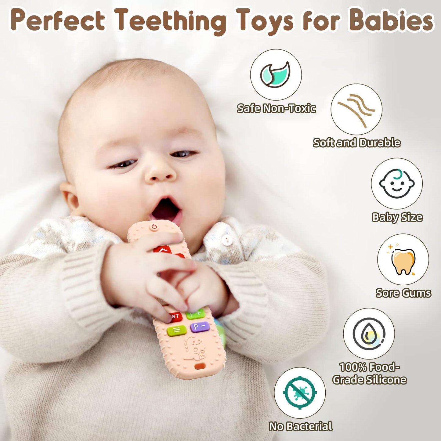Zahnen Beißringe Spielzeug für Babys 0-6-12 Monate Geschenke, Fernbedienung Baby Zahnungshilfe für 3 6 9 Monate Kleinkind Autismus, Lebensmittelqualität Silikon Badespielzeug, Schwarz