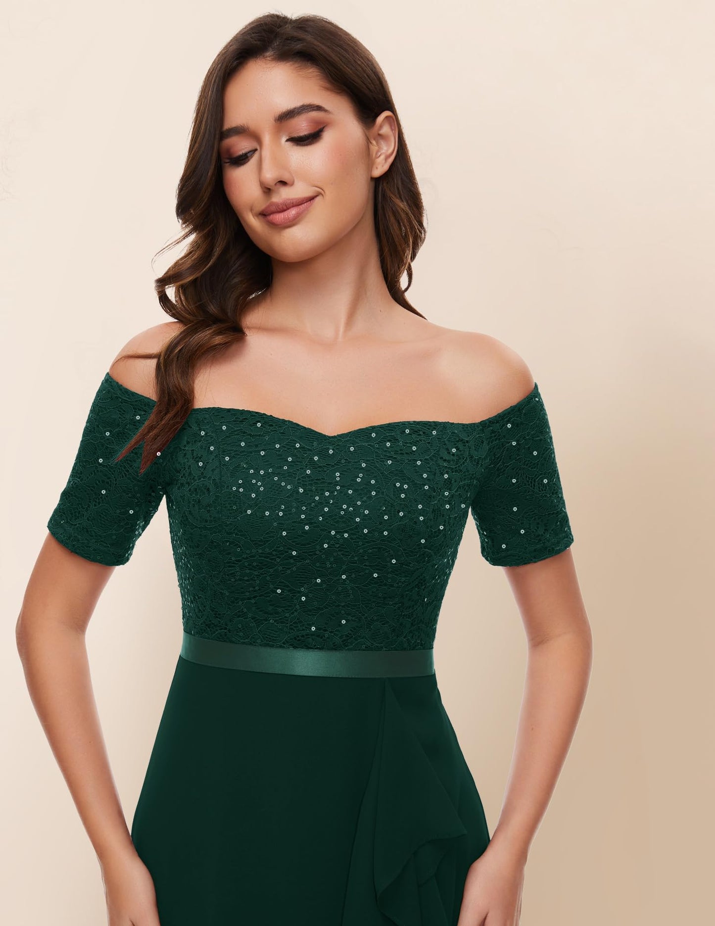 Berylove Abendkleid Damen Lang Glitzer Kleid Cocktailkleid Elegant für Hochzeit Off Shoulder Kleid Ballkleid