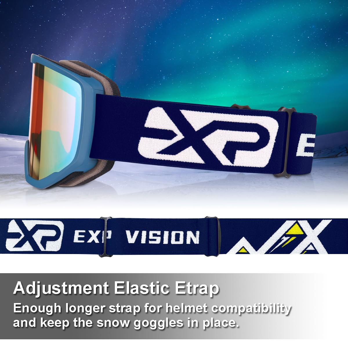 EXP Vision Unisex Ski Goggles, OTG for Men and Women, Snowboard Goggles, Snow Goggles, 100% UV Protection Ski Goggles for Glasses Wearers, Anti-Fog Snowboard Goggles, Ski Goggles