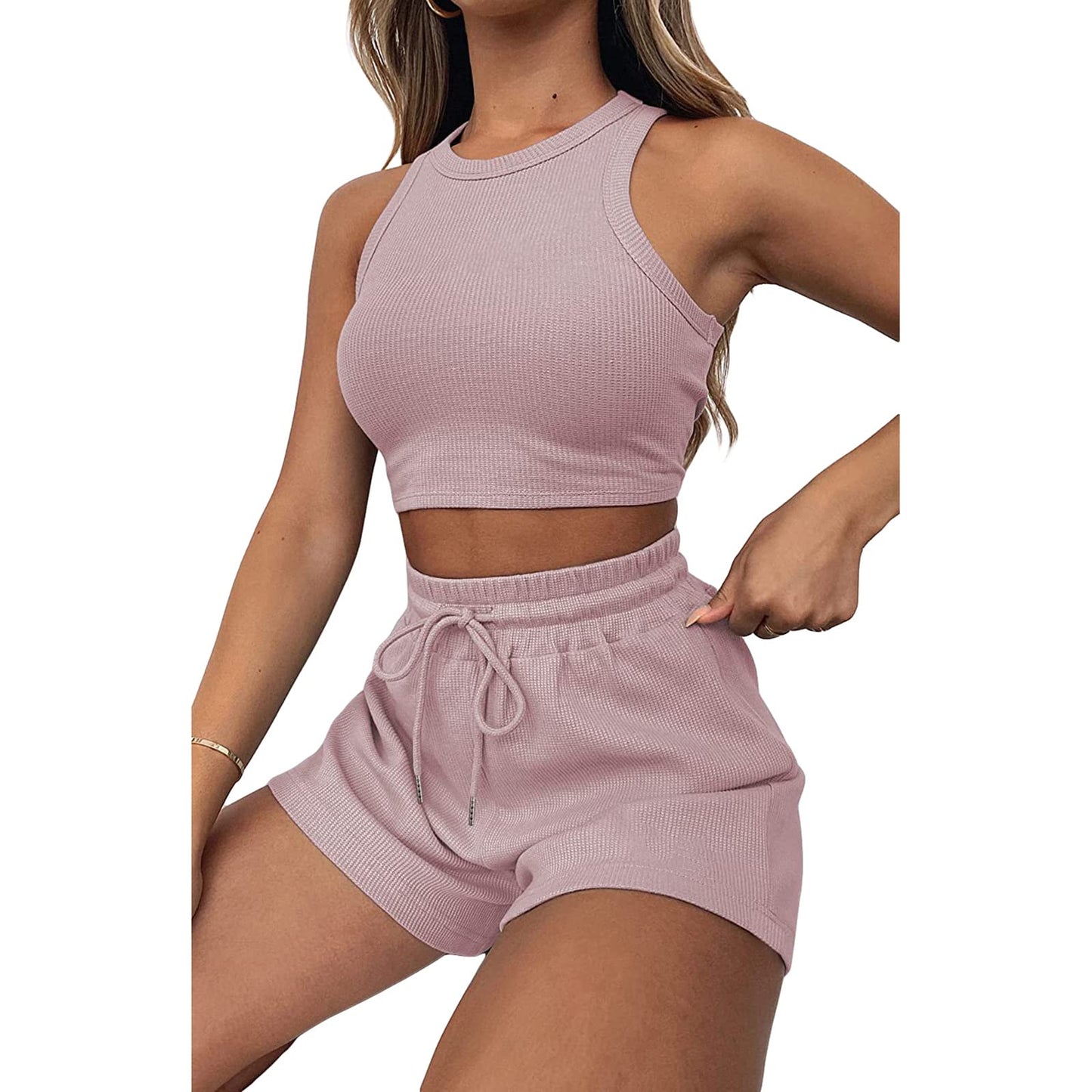 Geagodelia Damen Zweiteiler Sommer Hosenanzug Elegant Outfits Kleidung 2 Teiler Set Crop Tank Top + Shorts Y2k Aesthetic Clothes Workout Sport Anzug