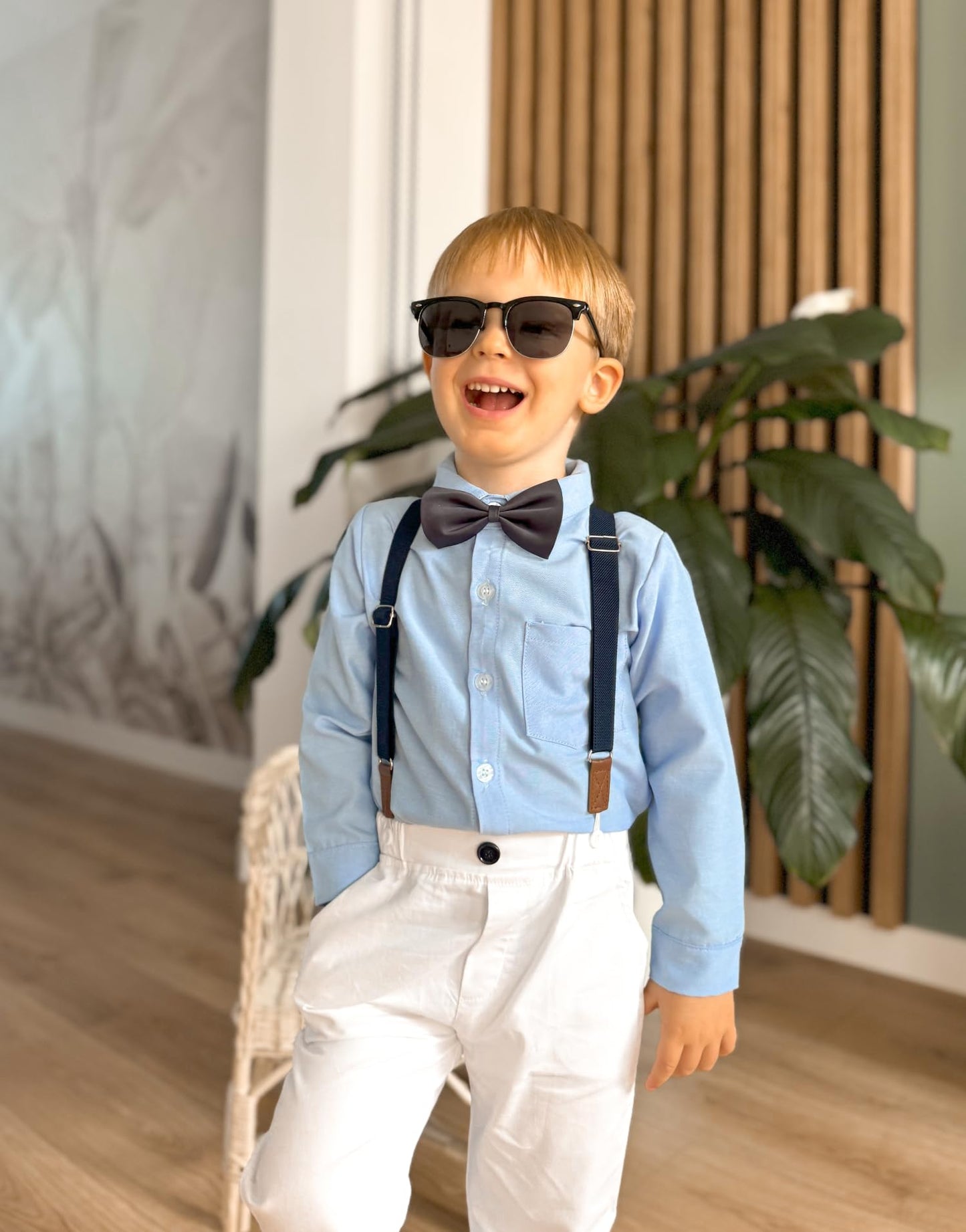 Volunboy Baby Jungen Anzug Set Bekleidung Hemd mit Fliege + Hosenträger Hosen Strampler Anzug