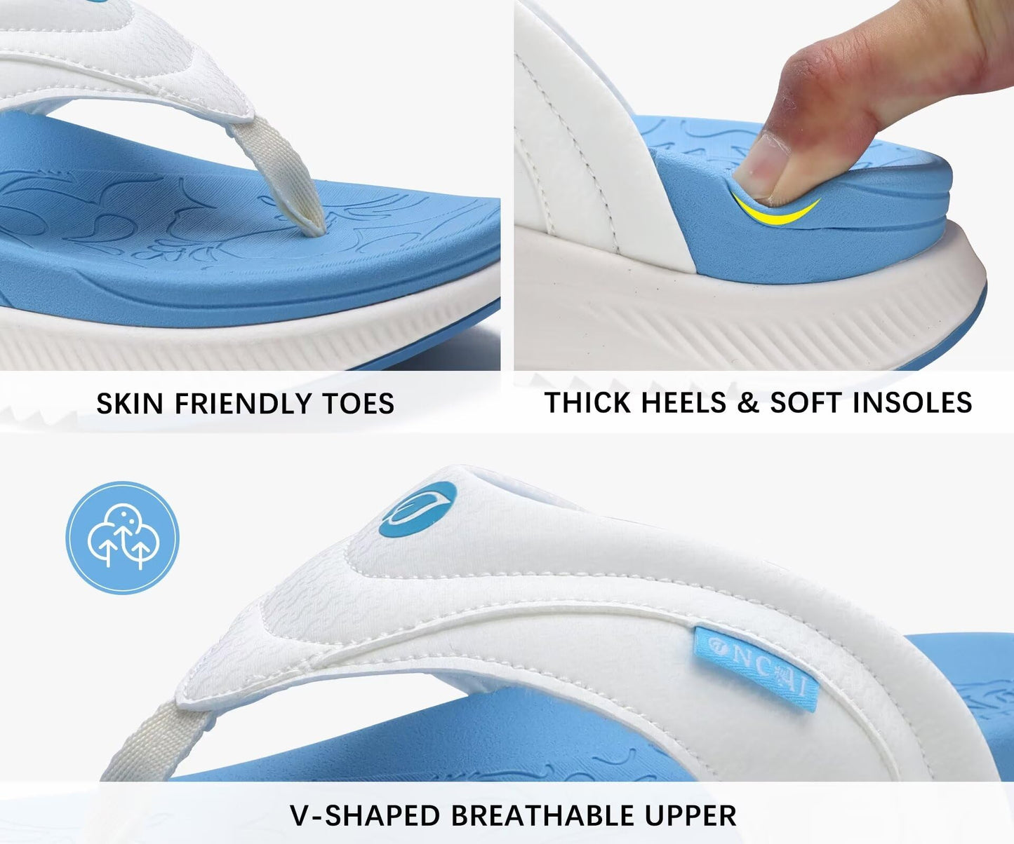 ONCAI Damen orthopädische Kissen Flip Flops Erholung Walking Sandalen für Damen mit Arch Support Sommer bequem Slip On Flip Flops für Damen Größe 36-43