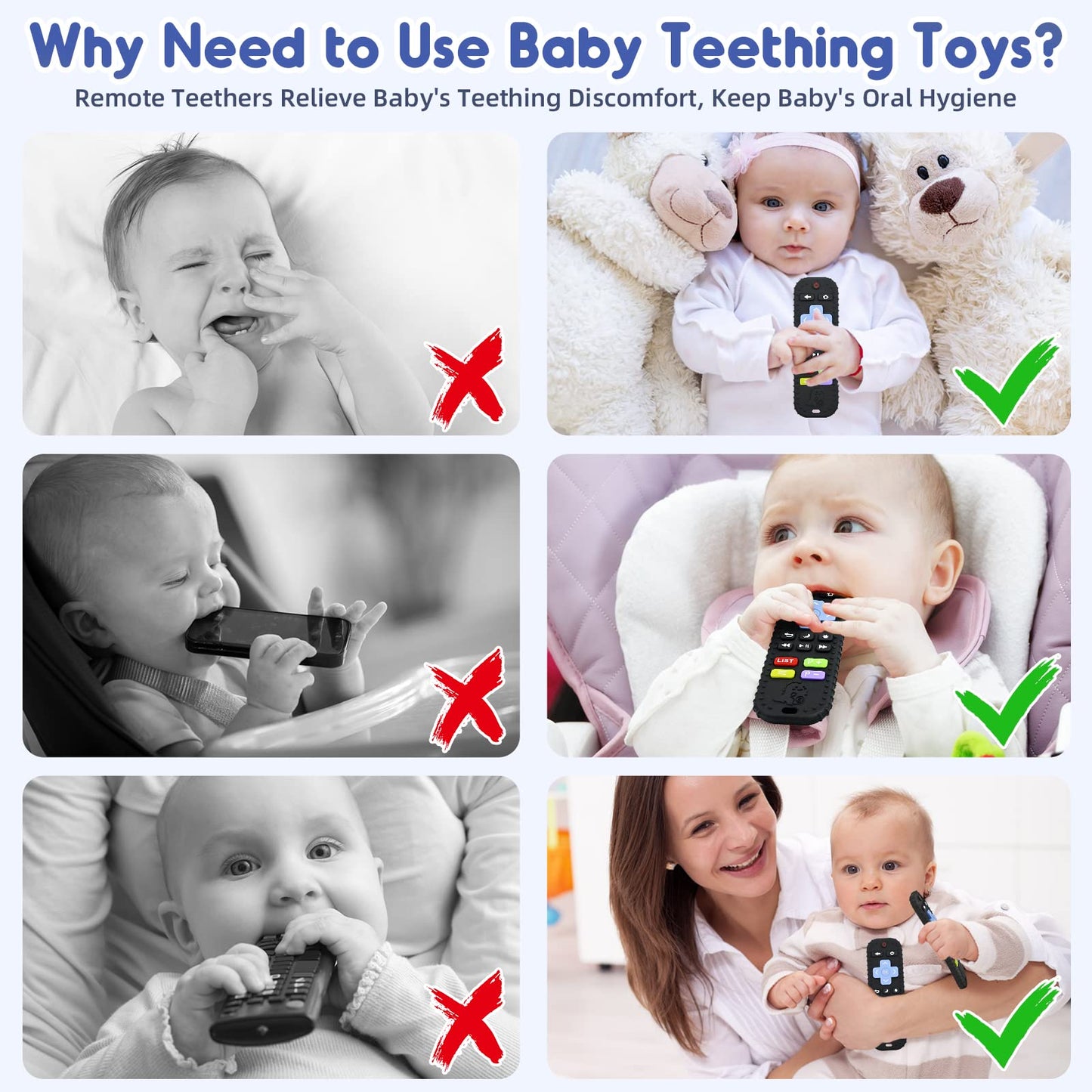 Zahnen Beißringe Spielzeug für Babys 0-6-12 Monate Geschenke, Fernbedienung Baby Zahnungshilfe für 3 6 9 Monate Kleinkind Autismus, Lebensmittelqualität Silikon Badespielzeug, Schwarz