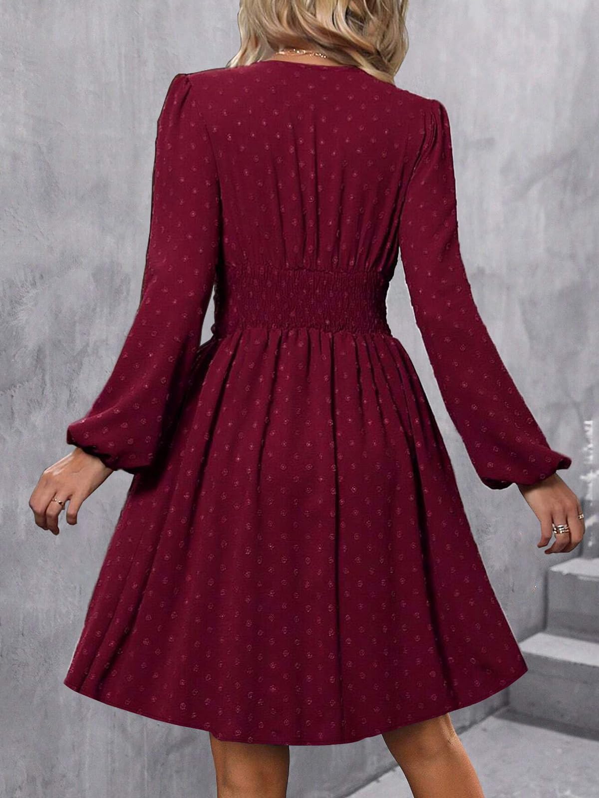 LIAMERHE Damen Elegant Kleid Langarm/Kurze Ärmel V-Ausschnitt Casual Kleider A-Linie Blumenmuster Minikleid Freizeitkleider Sommer Herbst Winter Laternenärmeln Kleid Partykleid