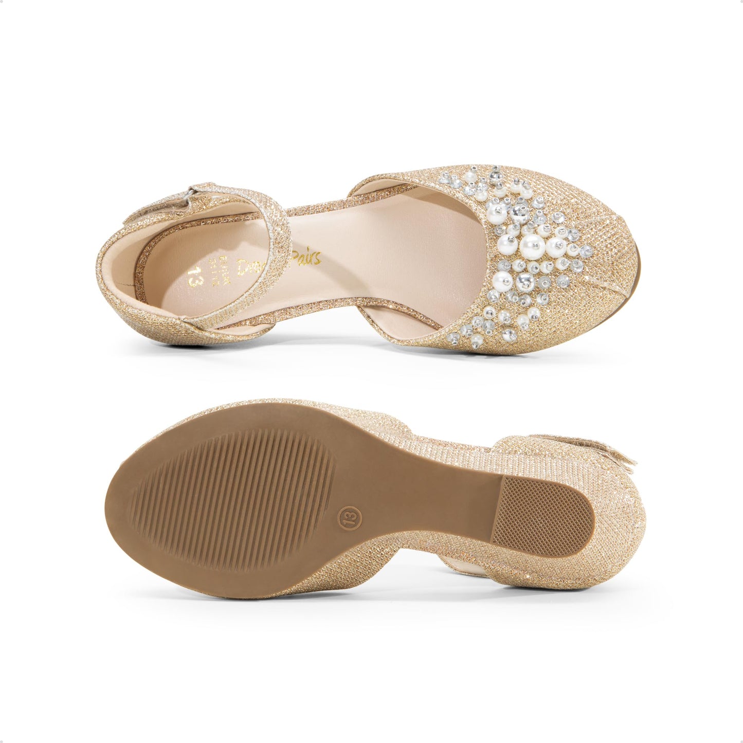 DREAM PAIRS Mädchen Prinzessin Schuhe Schulschuhe Flache Schuhe Kleiderschuhe Absätze niedrige Keilpumps mit Perlen und Strasssteinen