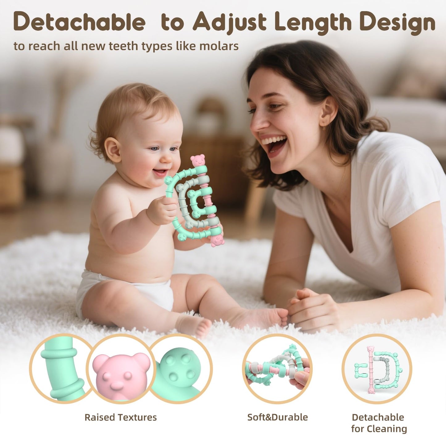 Zahnen Beißringe Spielzeug für Babys 0-6-12 Monate Geschenke, Fernbedienung Baby Zahnungshilfe für 3 6 9 Monate Kleinkind Autismus, Lebensmittelqualität Silikon Badespielzeug, Schwarz
