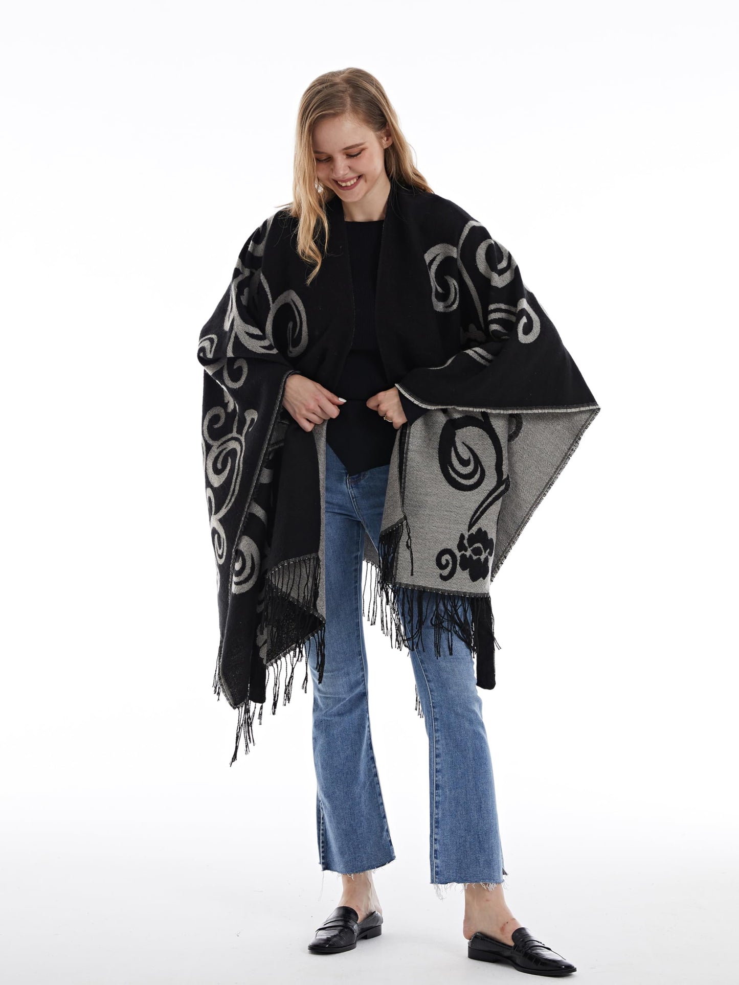 DiaryLook Damen Poncho Schal Winter Cardigan Übergroße Cape Elegant Poncho Für Frauen Umhang Damen Warm Geschenk Für Mutter