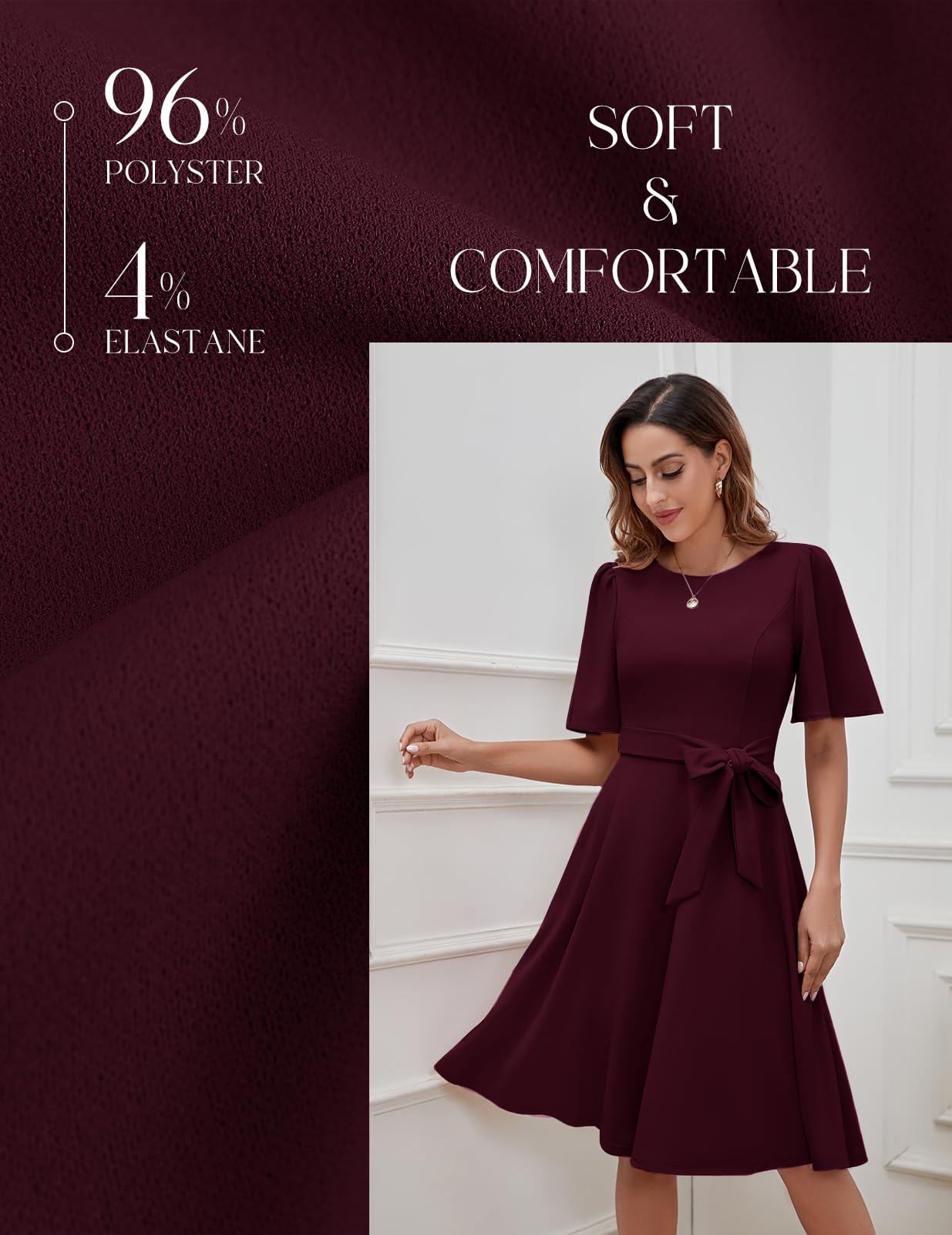 Bbonlinedress Cocktailkleid Damen Kurzarm midilang festlichs Kleid mit Gürtel Abendkleider elegant für Hochzeit Partykleider