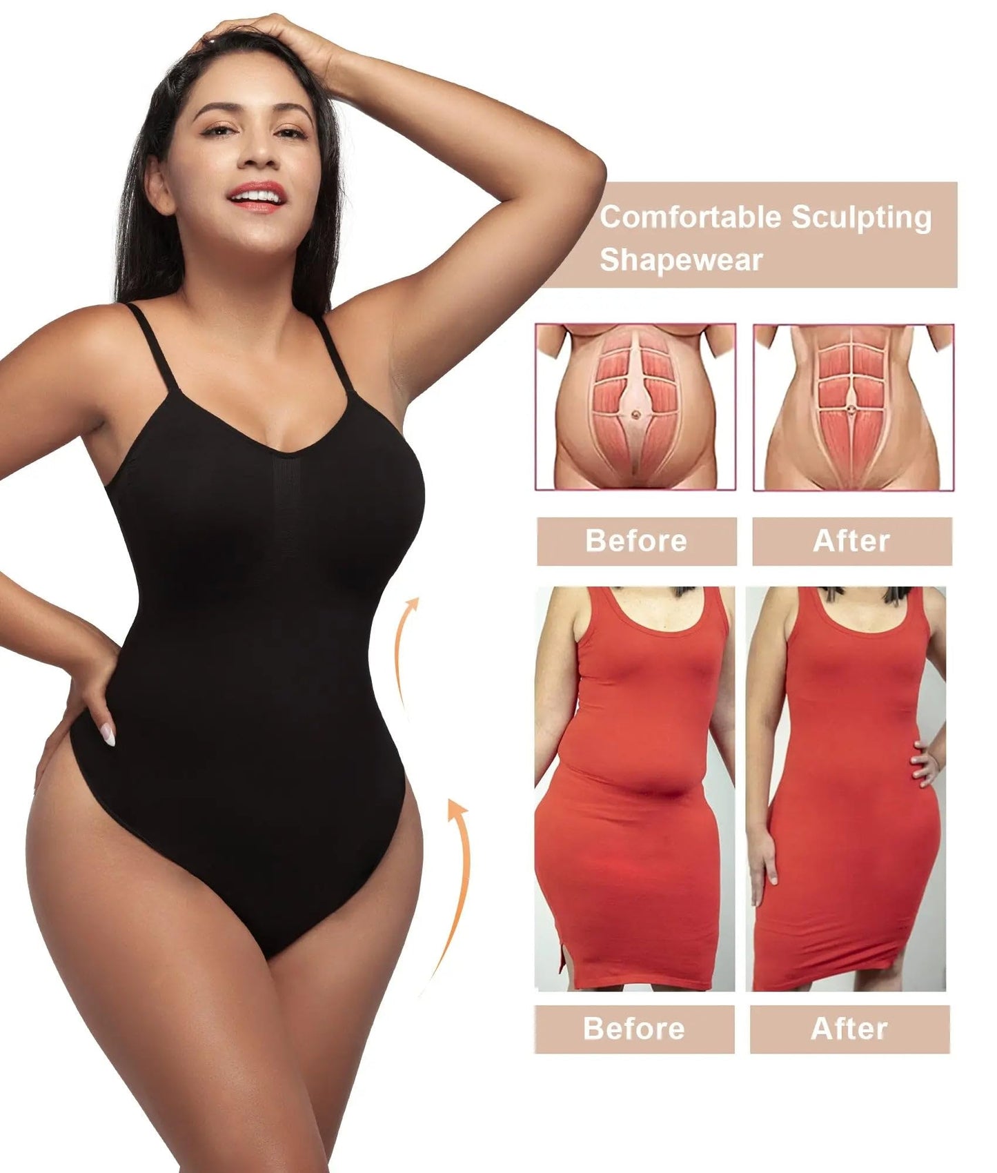 SHAPERX Shapewear Damen Bauchweg Bodysuit Formender Body Shaper Sculpting Tanga mit Verstellbarer Schultergurt