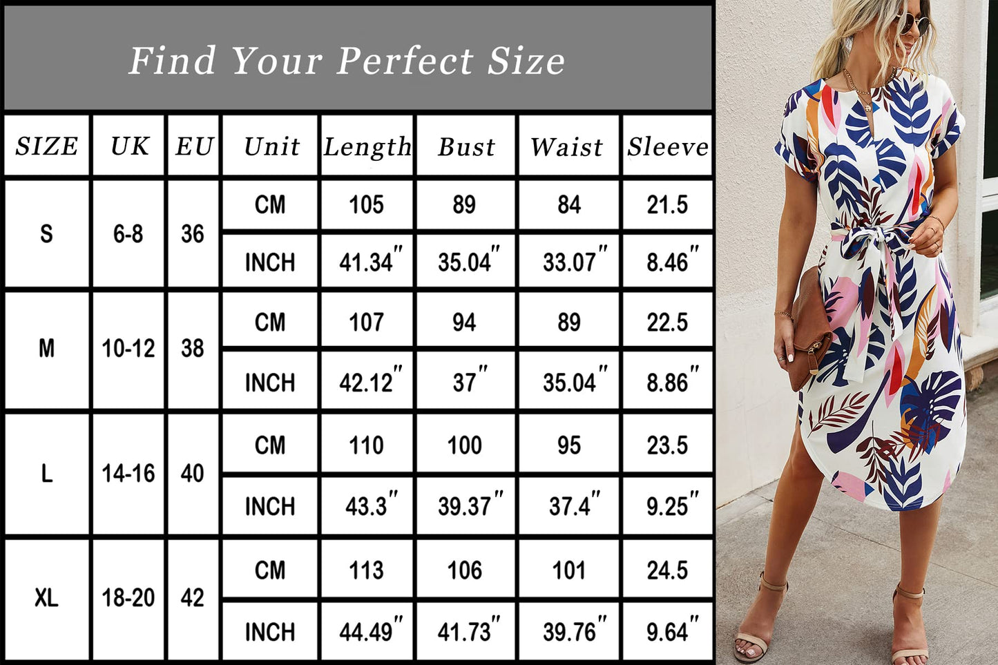Ajpguot Sommerkleid Damen Elegant Kleider Kurzarm V-Ausschnitt Strandkleid Blumen Knielang Kleid mit Gürtel Partykleid Abendkleid
