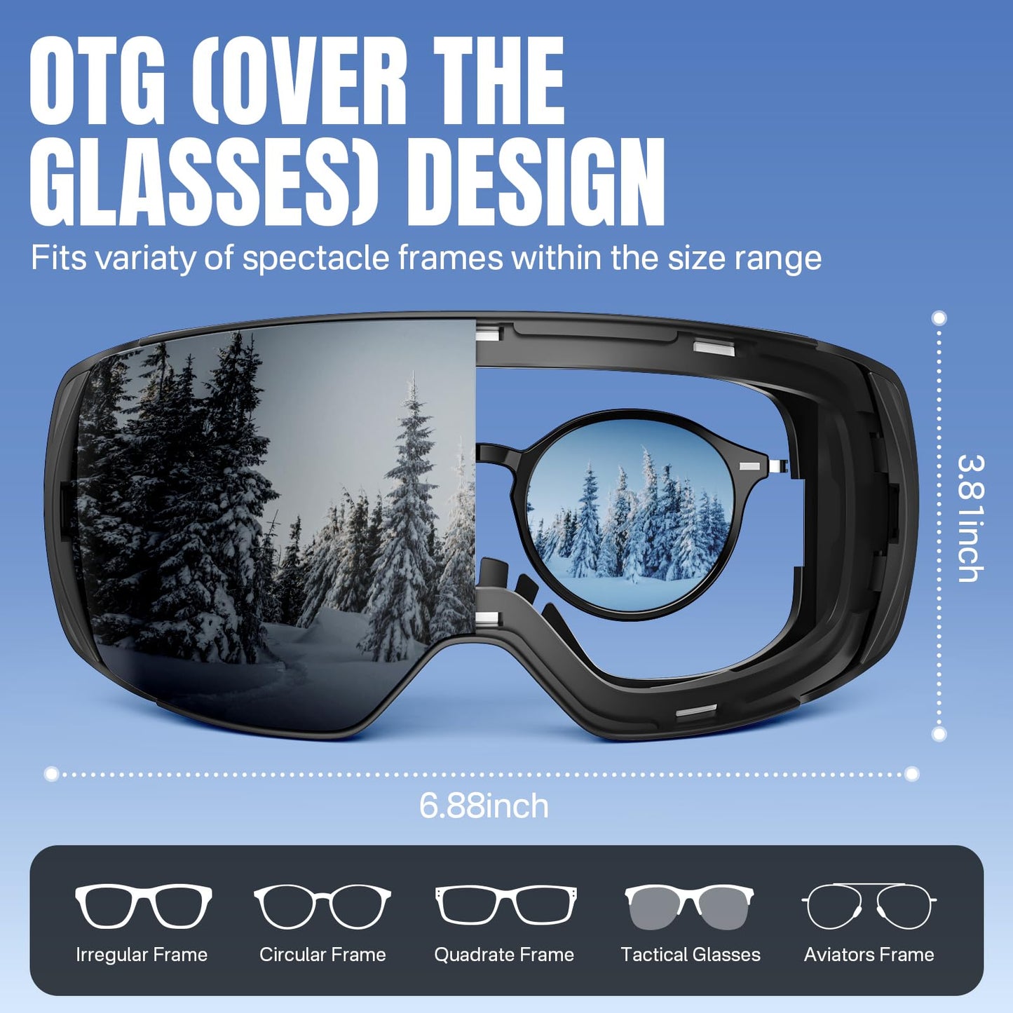 YOZISS OTG Ski Goggles for Men and Women, Magnetic Snowboard Goggles Anti-Fog & 100% UV Protection, OTG Ski Goggles Snow Goggles for Skiing & Winter Sports