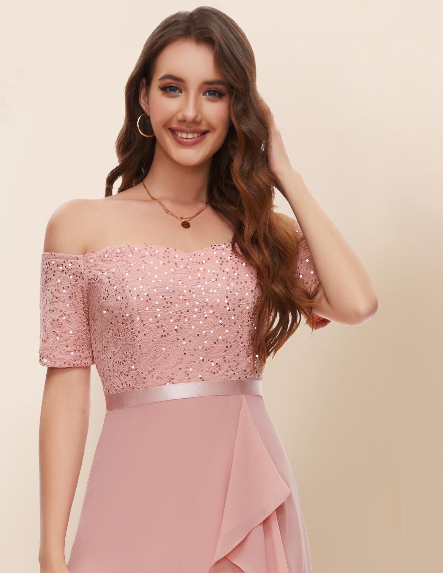 Berylove Abendkleid Damen Lang Glitzer Kleid Cocktailkleid Elegant für Hochzeit Off Shoulder Kleid Ballkleid