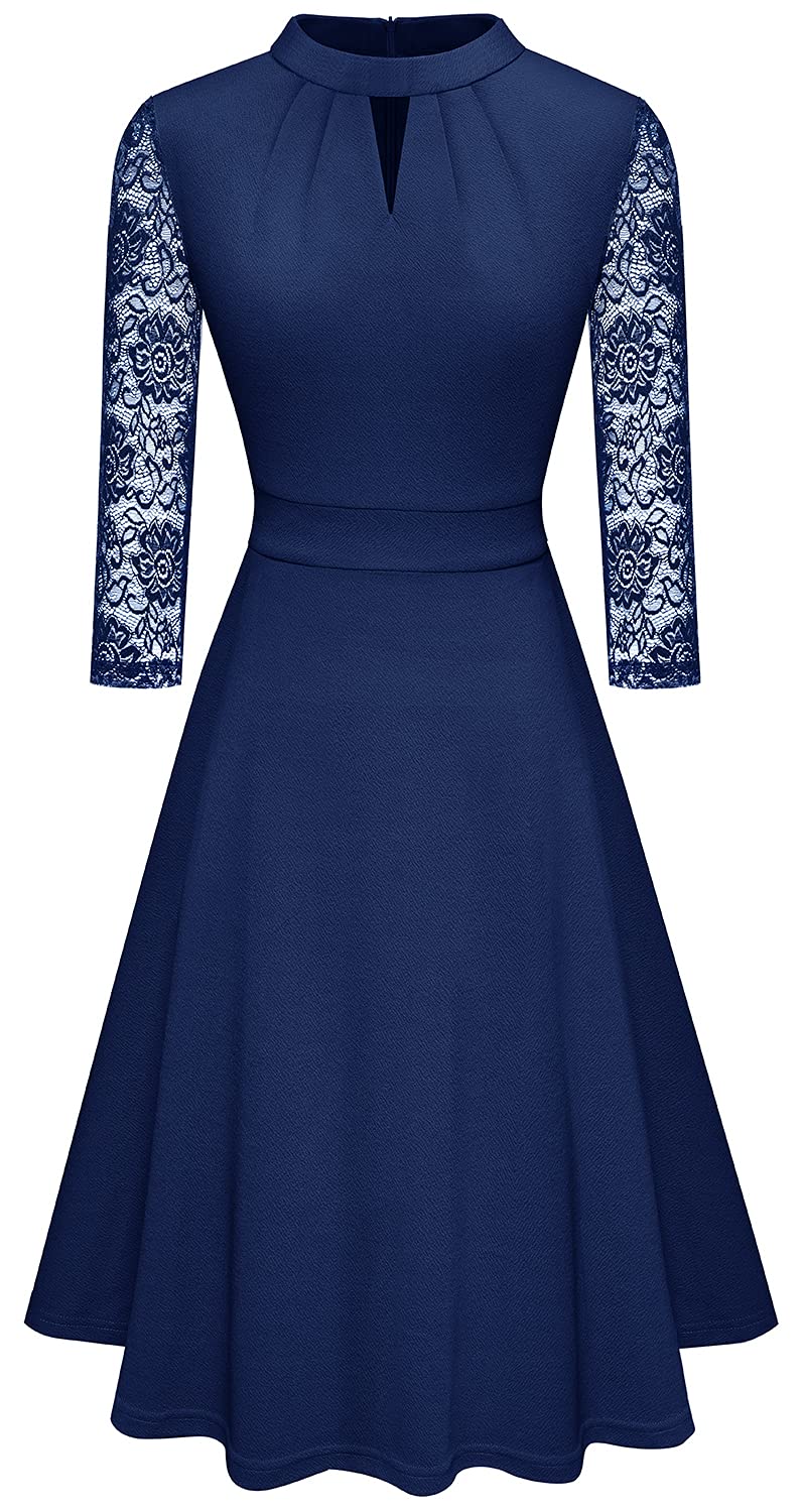 HOMEYEE Damen Elegant Hollow Out Spitze Swing Retro Party Cocktailkleid A234