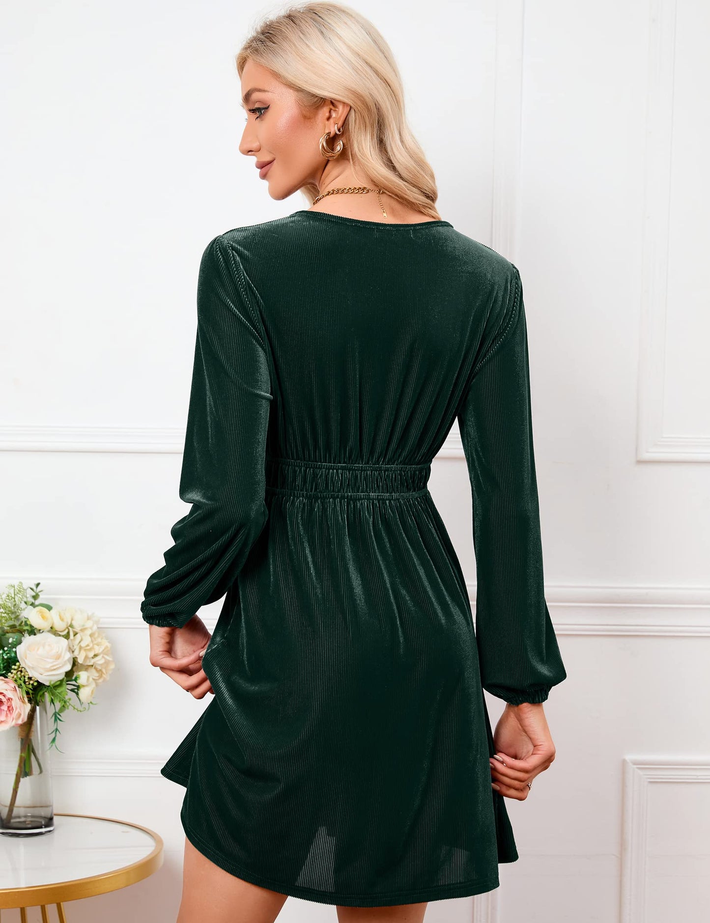 KOJOOIN Damen Samtkleid Causal Velvet Retro Kleid Elegant Abendkleid Sexy V Ausschnitt Partykleid Cocktailkleid Winterkleid(MEHRWEG-Verpackung)