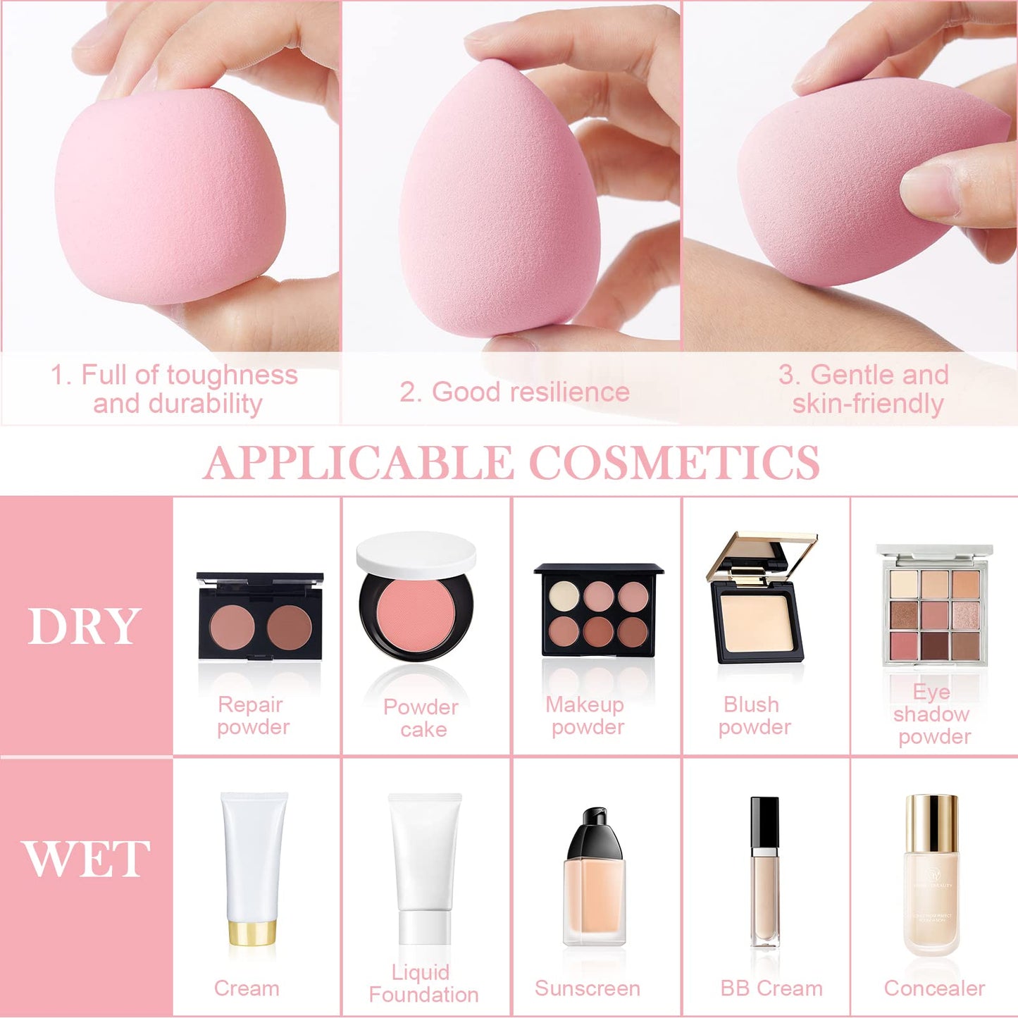 AUAUY 4 PCS Make up Schwamm Set, Foundation Blending Beauty Sponge, Beauty Makeup Schwämme Blender für Flüssigkeit Foundation Puder Sonnenschutz und Creme mit 1 Schwammhalter, 1 Puderquaste