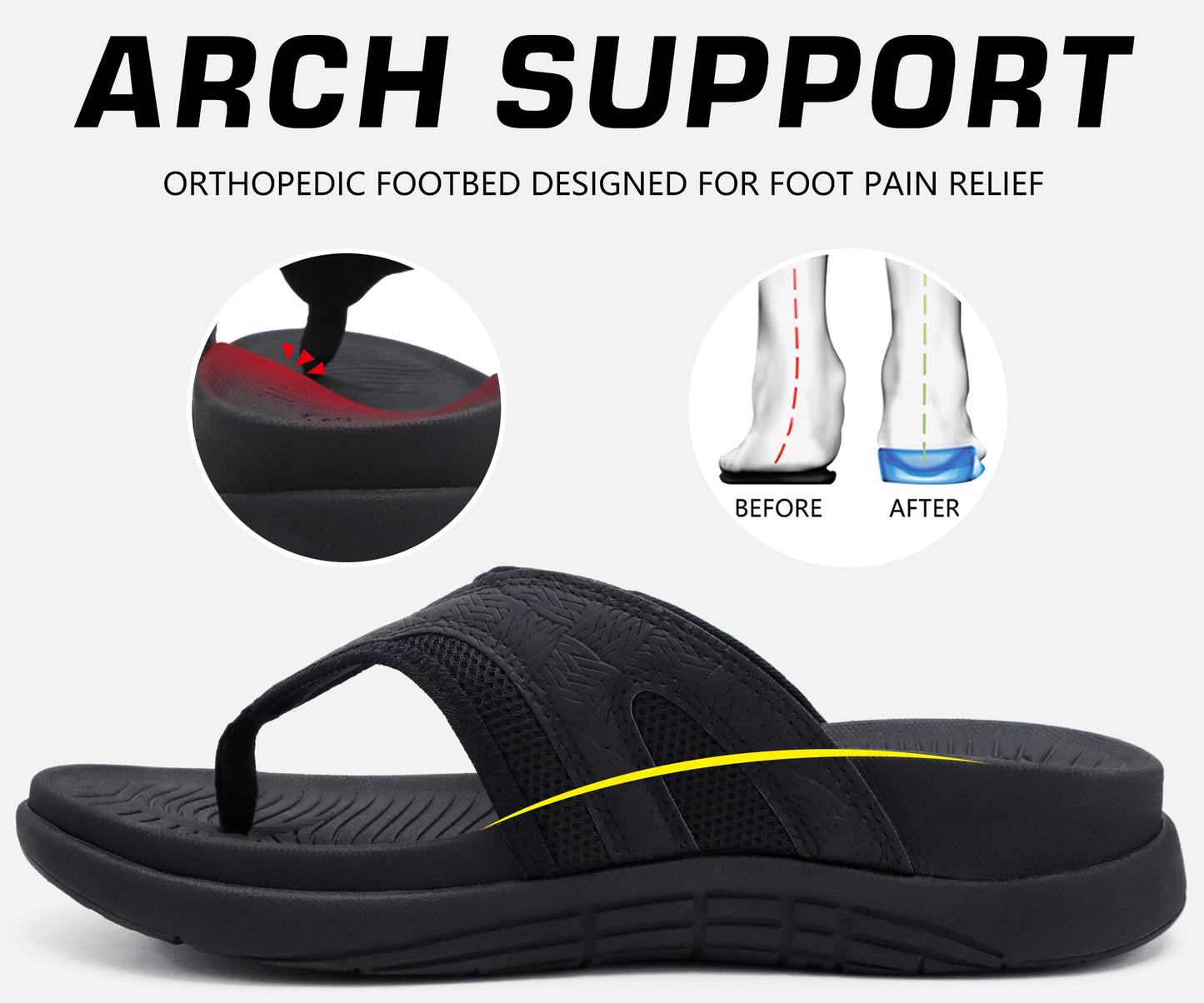 COFACE Sandalen Herren Zehentrenner Weiche Bequeme Flip Flops Arch Support Orthopädische Sommer Leder Sandalen für Herren Badelatschen Outdoor