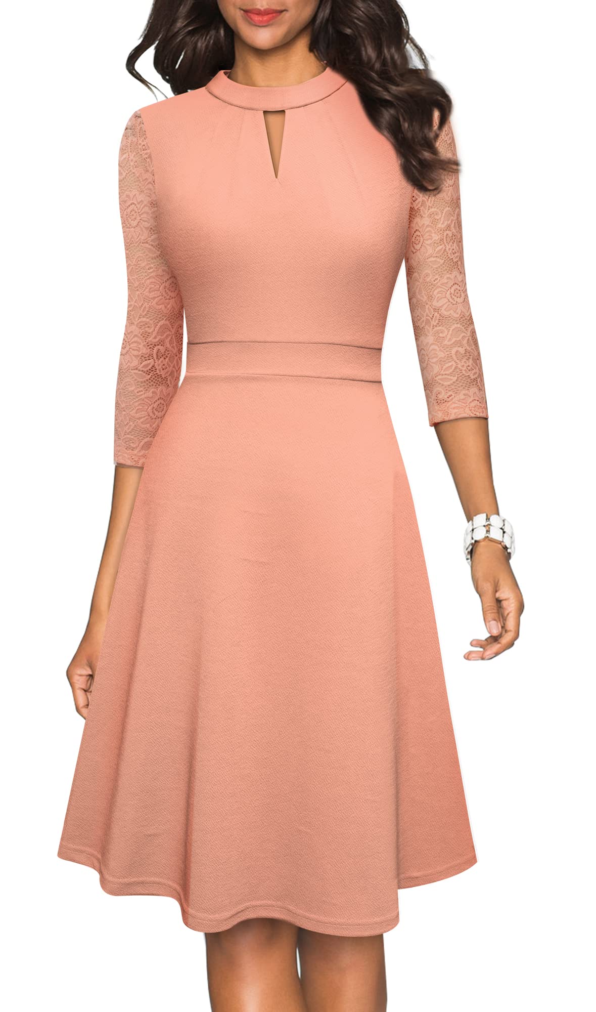 HOMEYEE Damen Elegant Hollow Out Spitze Swing Retro Party Cocktailkleid A234