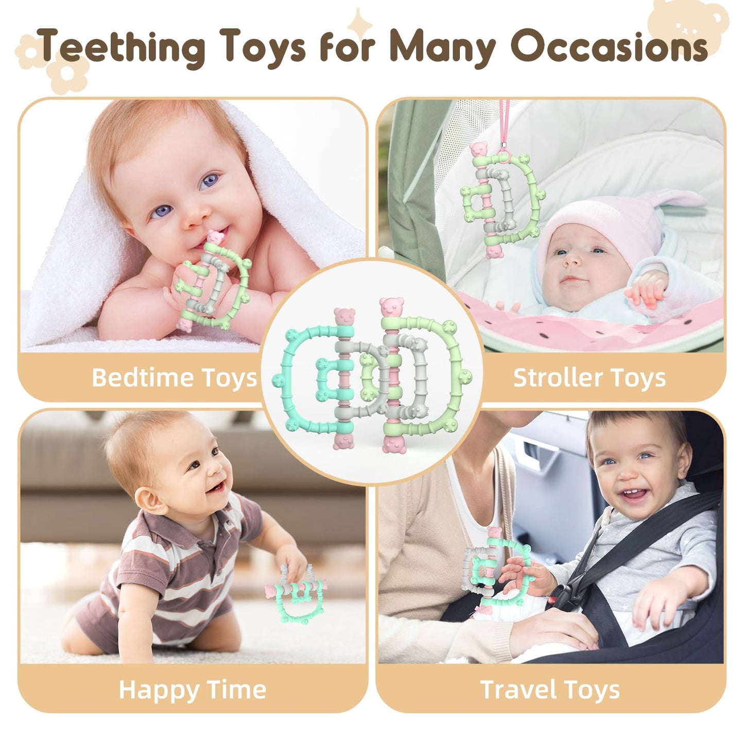 Zahnen Beißringe Spielzeug für Babys 0-6-12 Monate Geschenke, Fernbedienung Baby Zahnungshilfe für 3 6 9 Monate Kleinkind Autismus, Lebensmittelqualität Silikon Badespielzeug, Schwarz