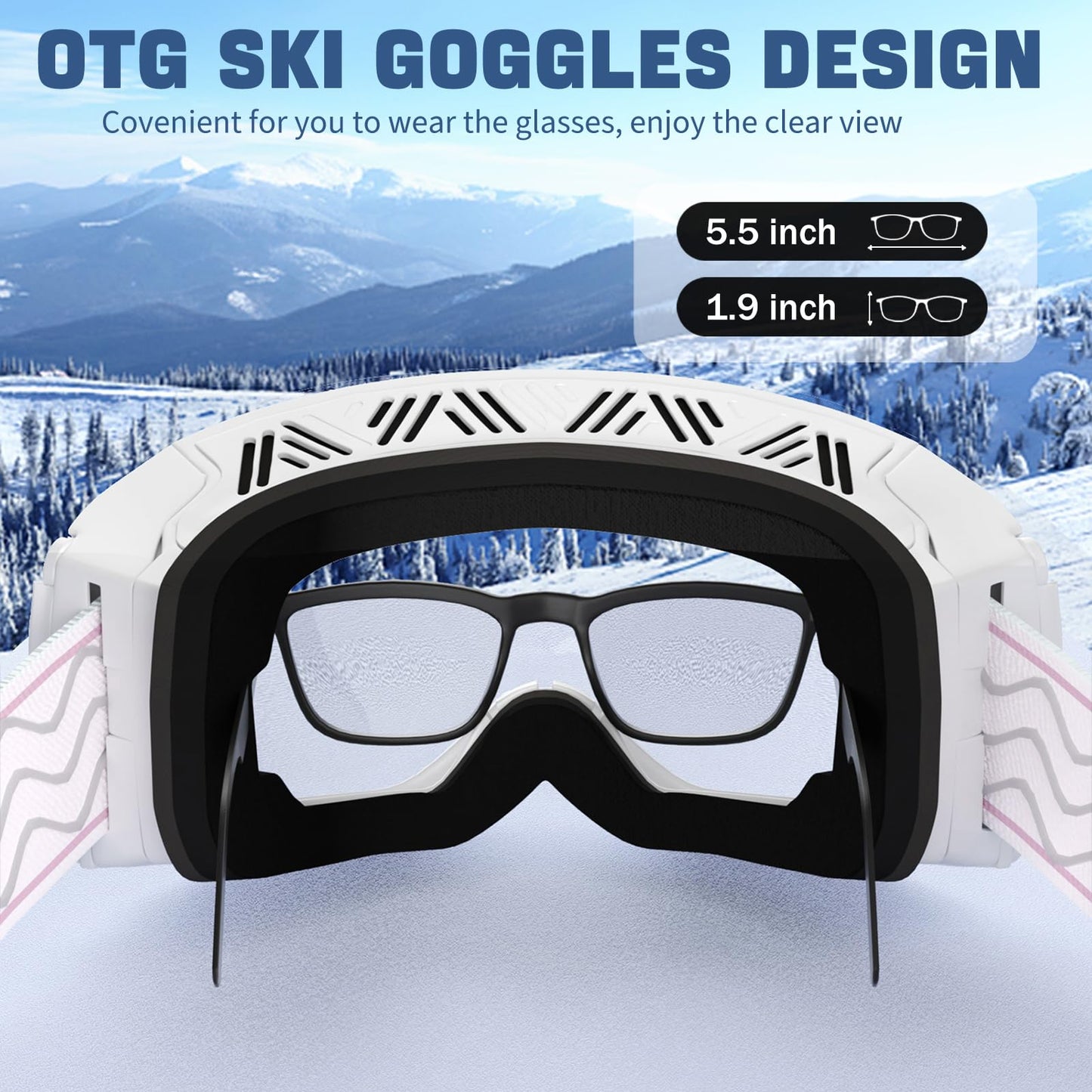 COOLOO Ski Goggles Men Women Teenagers Magnetic OTG Frameless Anti-Fog Protection with 100% UV Protection