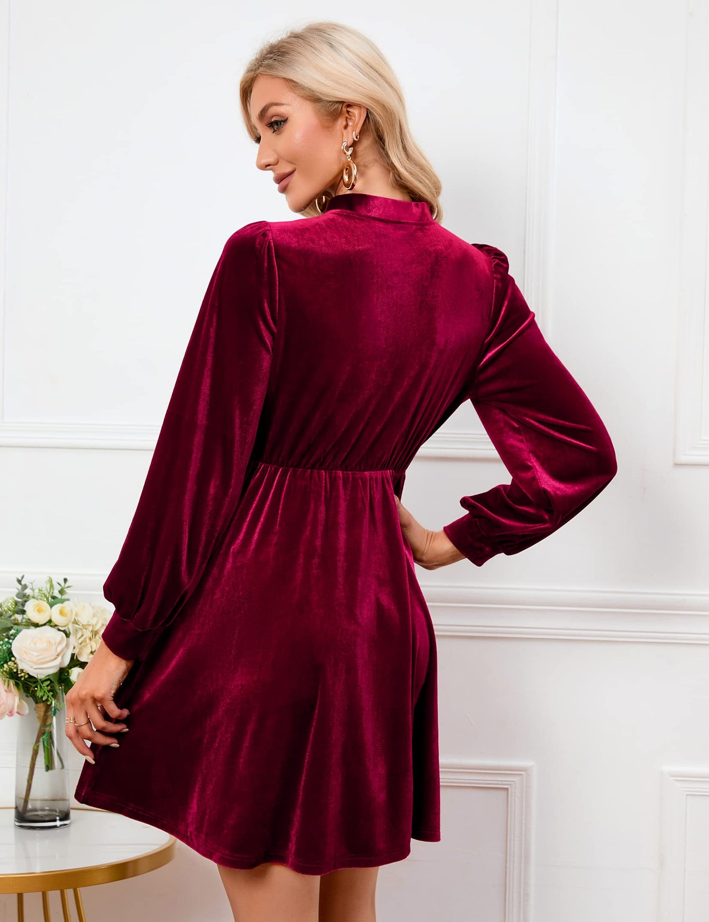 KOJOOIN Damen Samtkleid Causal Velvet Retro Kleid Elegant Abendkleid Sexy V Ausschnitt Partykleid Cocktailkleid Winterkleid(MEHRWEG-Verpackung)