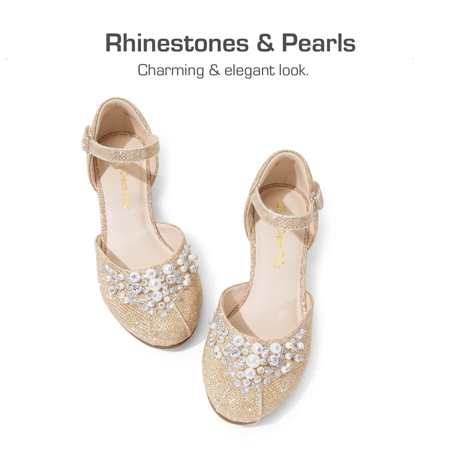DREAM PAIRS Mädchen Prinzessin Schuhe Schulschuhe Flache Schuhe Kleiderschuhe Absätze niedrige Keilpumps mit Perlen und Strasssteinen