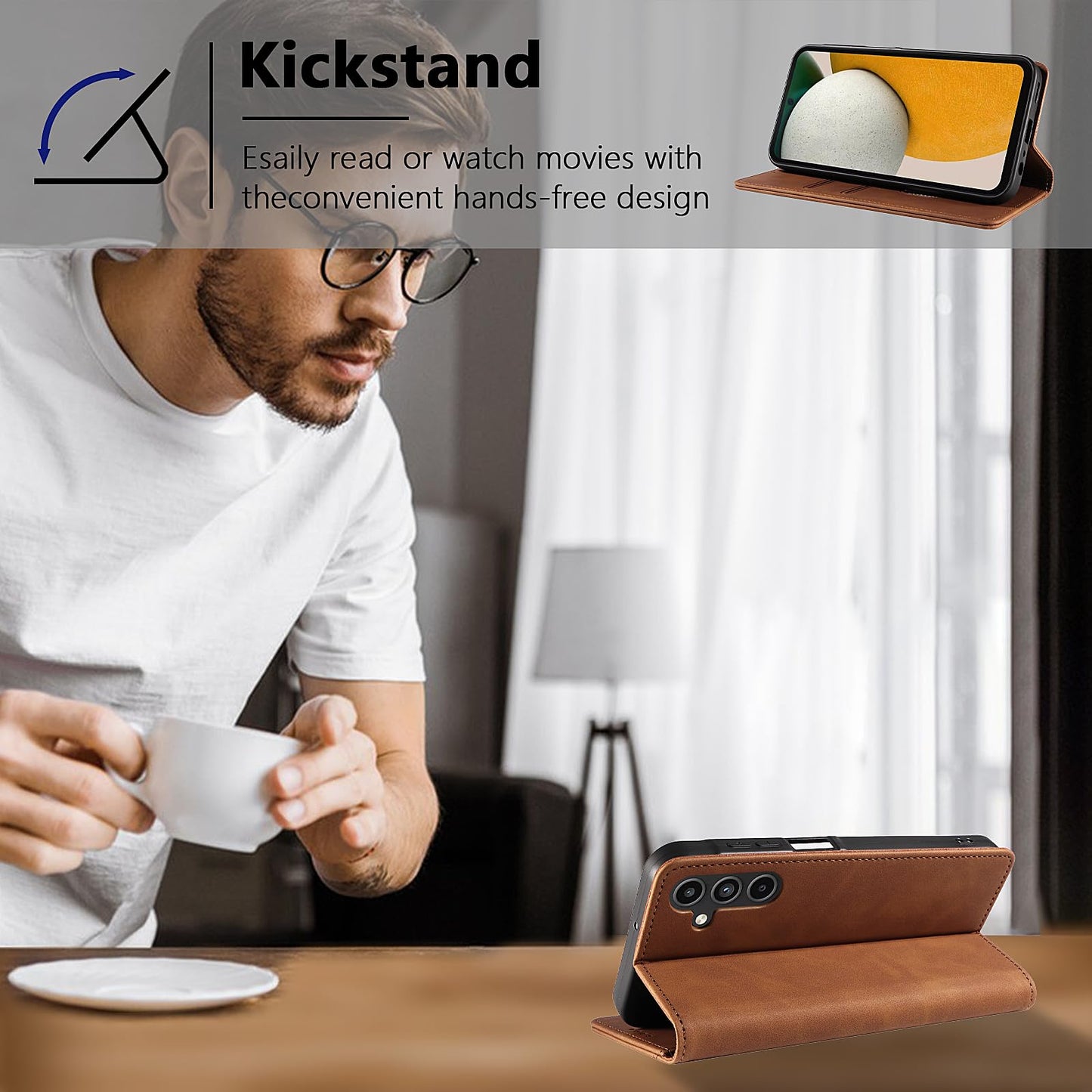S. Dawezo Hülle für Samsung Galaxy S22 Plus, Premium Leder magnetische Handyhülle mit Ständer, Kartenfach und Brieftasche, Shock Absorbing, kompatibel mit Samsung S22 Plus-Kaffee