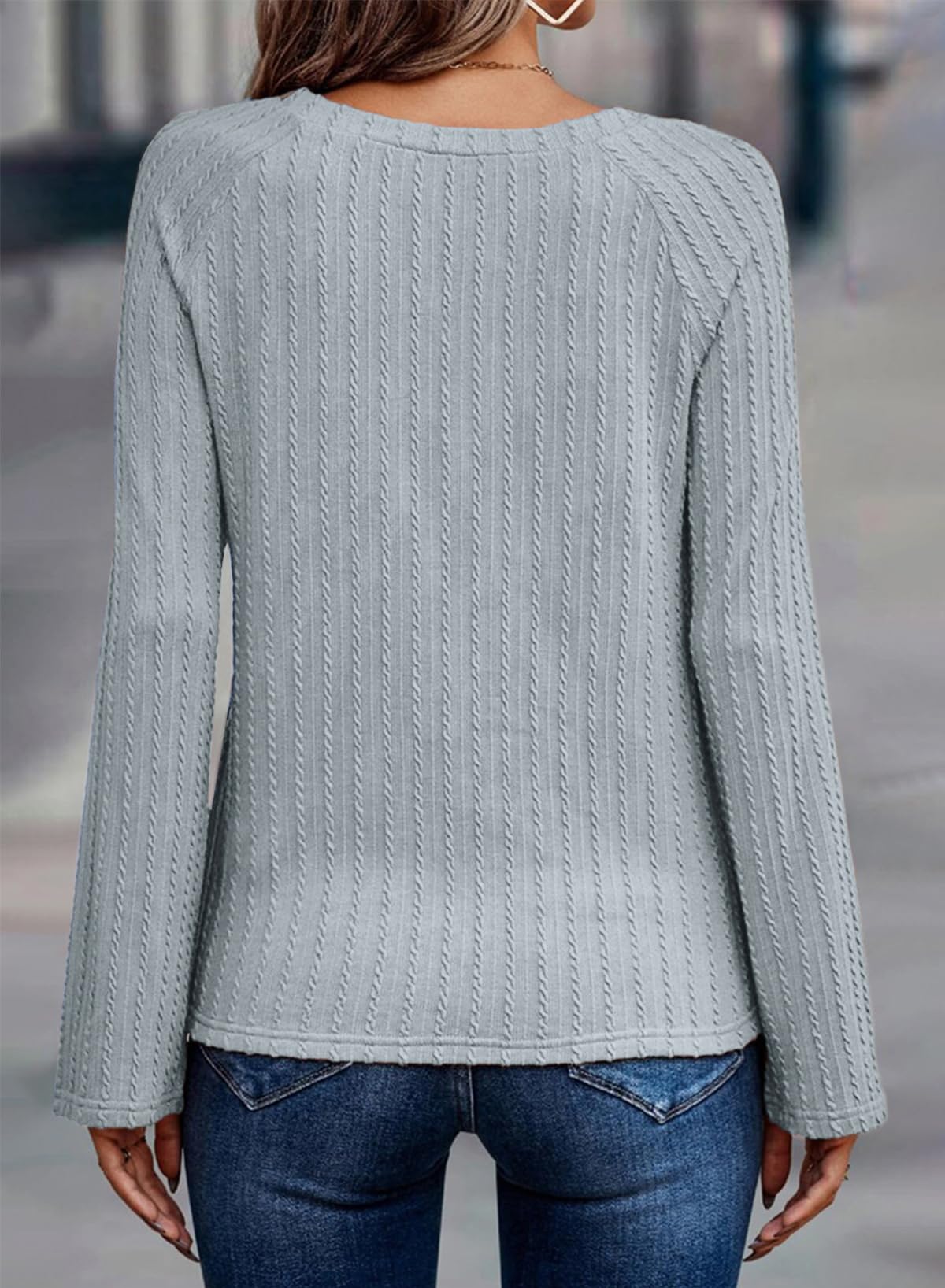 Dokotoo Langarmshirt Damen Rundhals Strickmuster T-Shirt Basic Longsleeve Shirts Herbst Winter Leichte Lässige Oberteile Tunika Pullover S-XXL