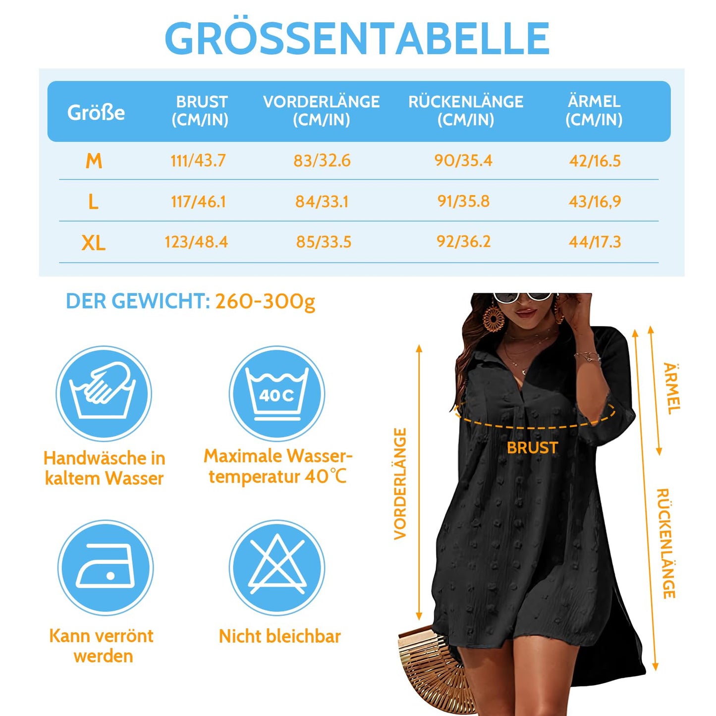 Figarge Strandkleid Damen Bikini Cover Up V-Ausschnitt Baumwolle Strandtunika Sommer Pareos Button Down Strandponcho Badeanzug Strand