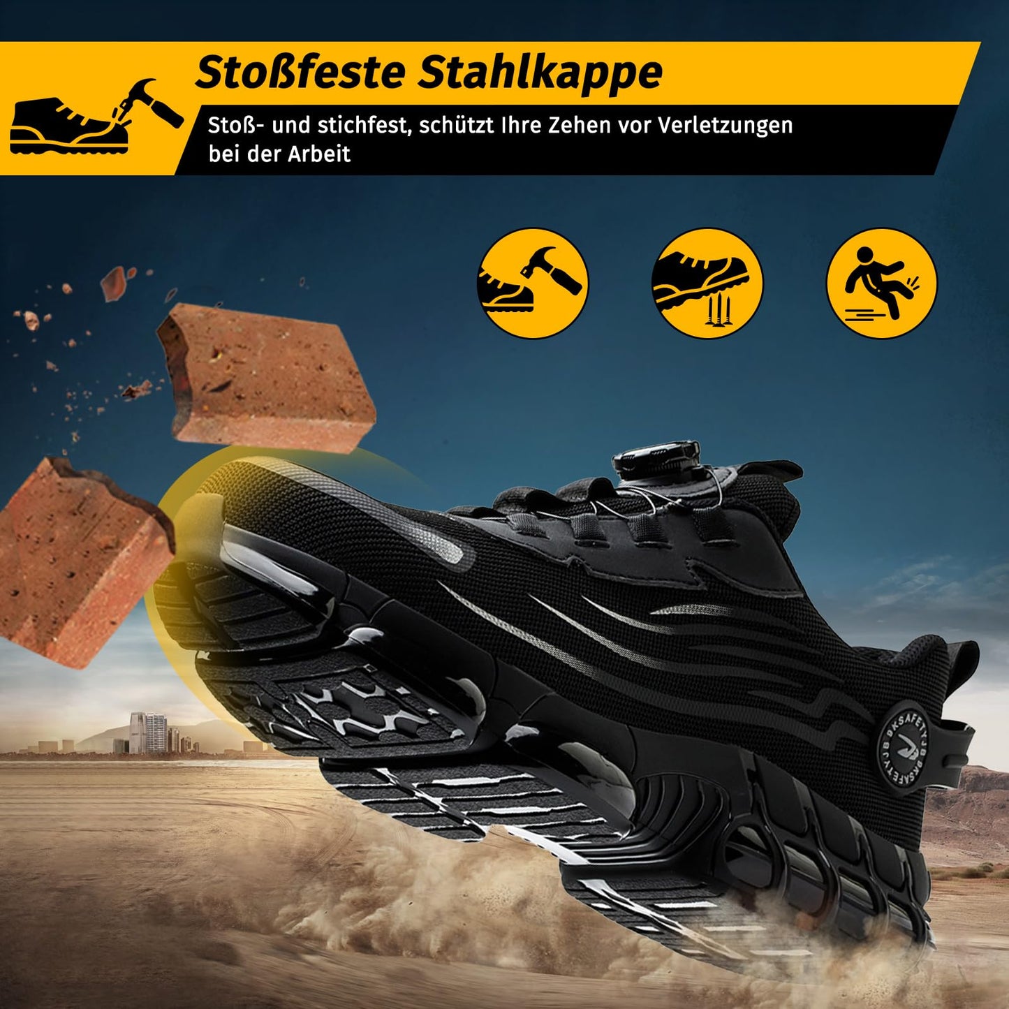 FOGOIN Sicherheitsschuhe Herren S3 Explorer 3.0 Sportliche Arbeitsschuhe Leicht Trends Drehknopf Anti-Smash und Anti-Punktur Arbeit Versicherung Schuhe Unisex