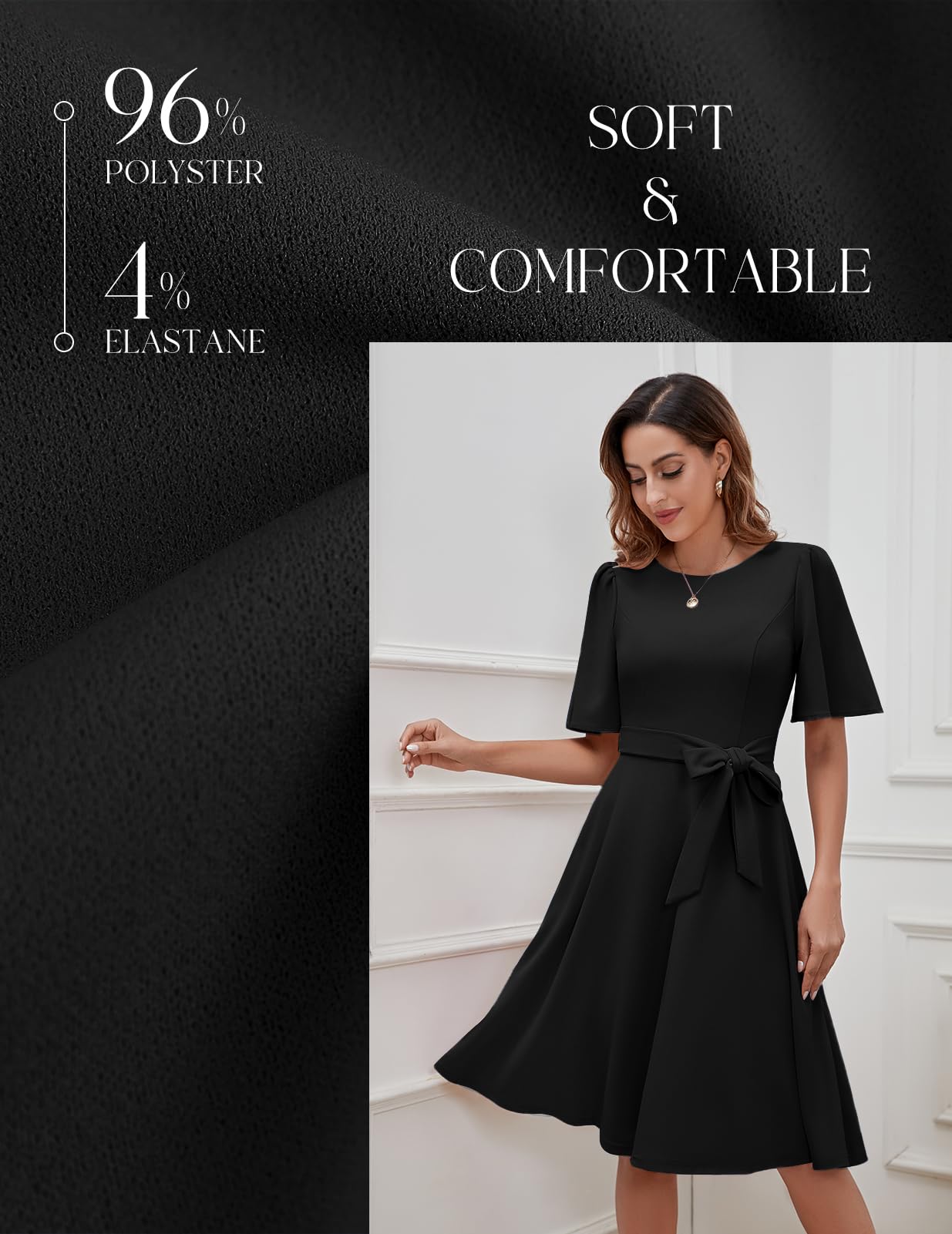 Bbonlinedress Cocktailkleid Damen Kurzarm midilang festlichs Kleid mit Gürtel Abendkleider elegant für Hochzeit Partykleider