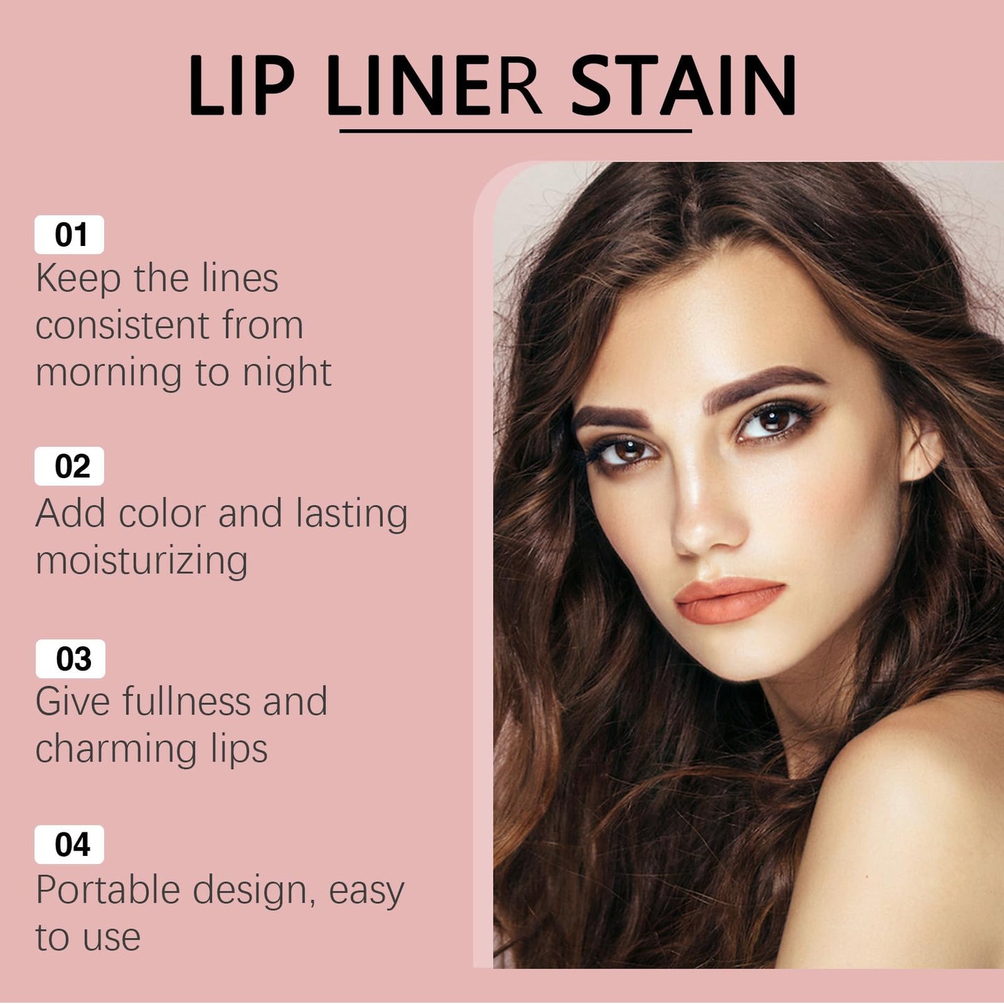 3Pcs Lip Liner Stain, Natural Long Lasting Lip Stain Peel Off, Waterproof Stay On All Day, Transfer-Proof, Highly Pigmented, Abzieh-Lippenstift (Kaffee & Kakao & Rose)