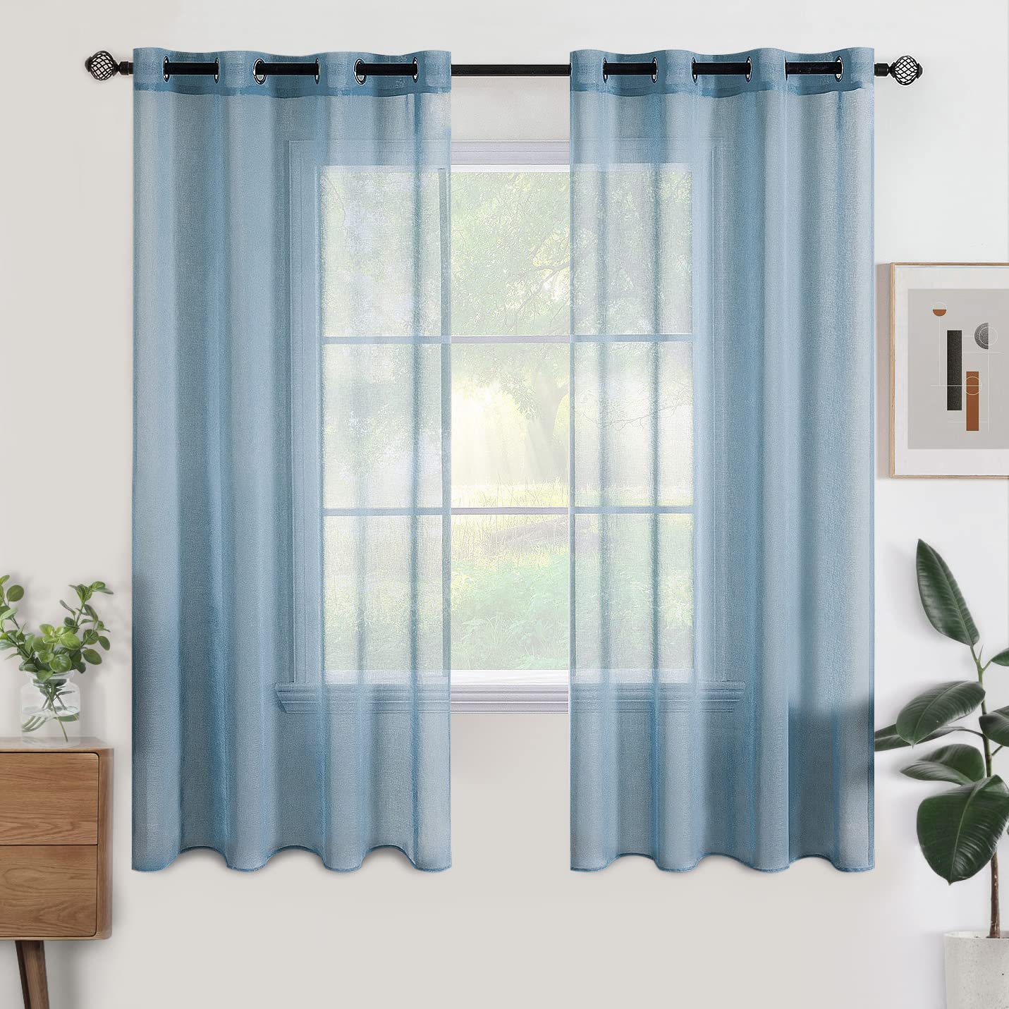 Woaboy Voile Curtains, Short Curtains, Transparent Living Room with Eyelets, Store Curtains for the Bedroom, Eyelet Curtain, Panel Curtain, Loop Curtains, Modern, Set of 2, 140 x 145 cm (W x H), Beige
