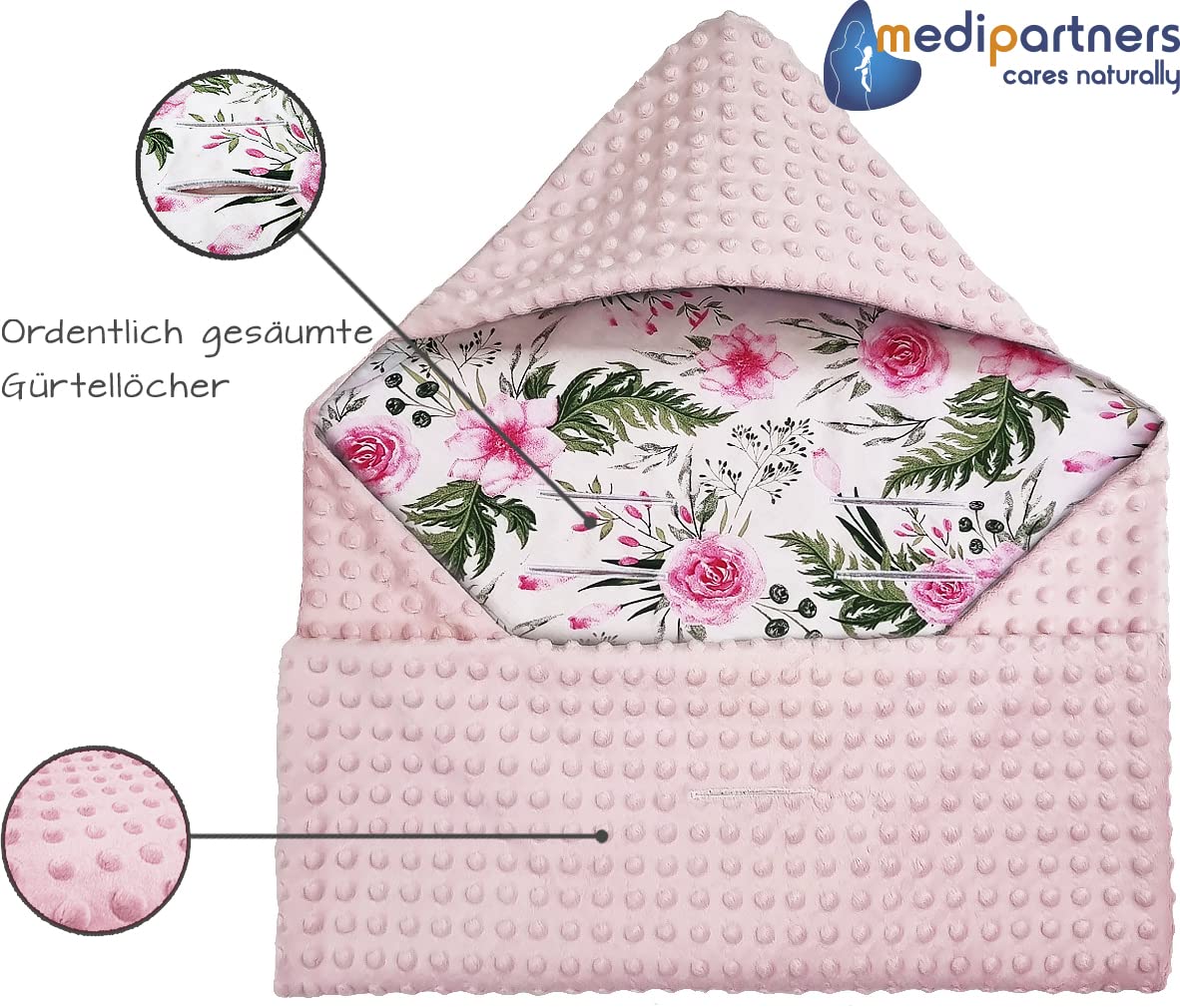Medi Partners Einschlagdecke Baby Babyschale 100% Baumwolle für Sommer 85x85cm Kinderwagen Kuscheldecke universal Baby Decke Einschlagdecken Babydecke Buggy Autositz (weiße Sterne mit grauen Minky