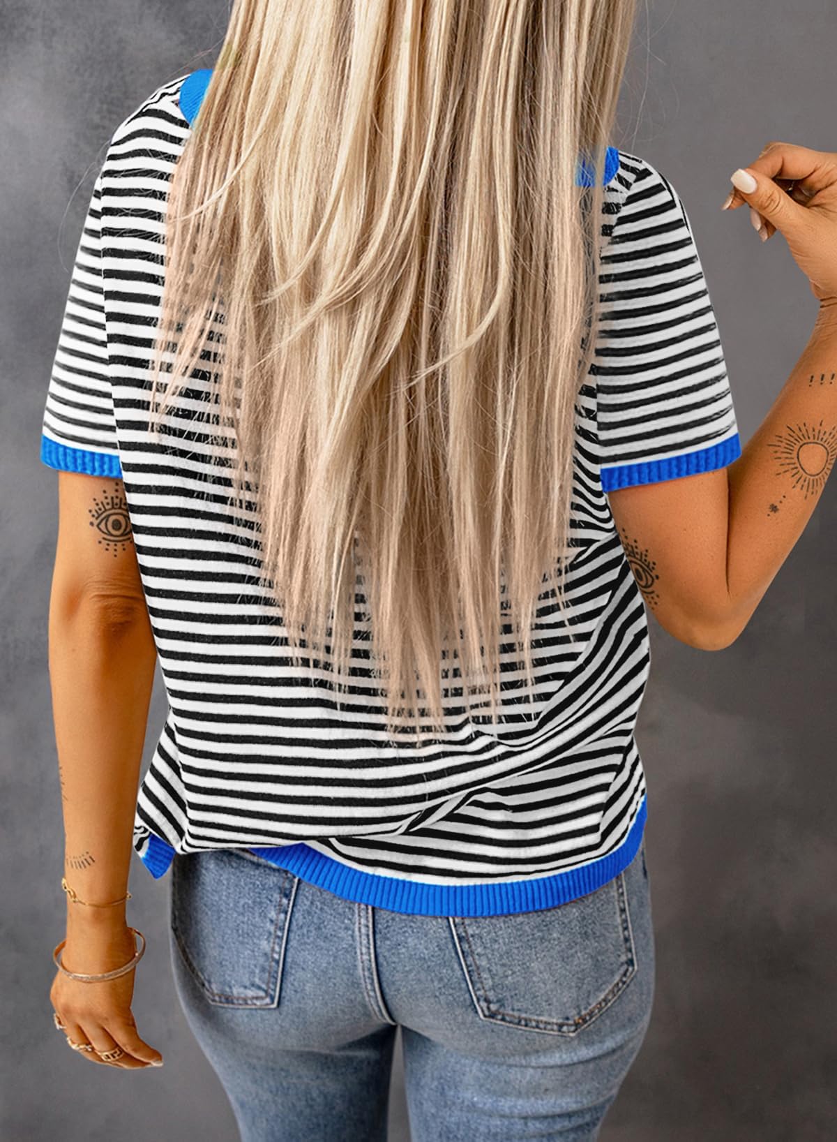 Cuptacc Tshirt Damen Baumwolle Shirt Damen Oberteile Sommer Gestreiftes Rundhals Basic Tops Kurzarm Tunika Damen Blusen Elegant Weiß Schwarz