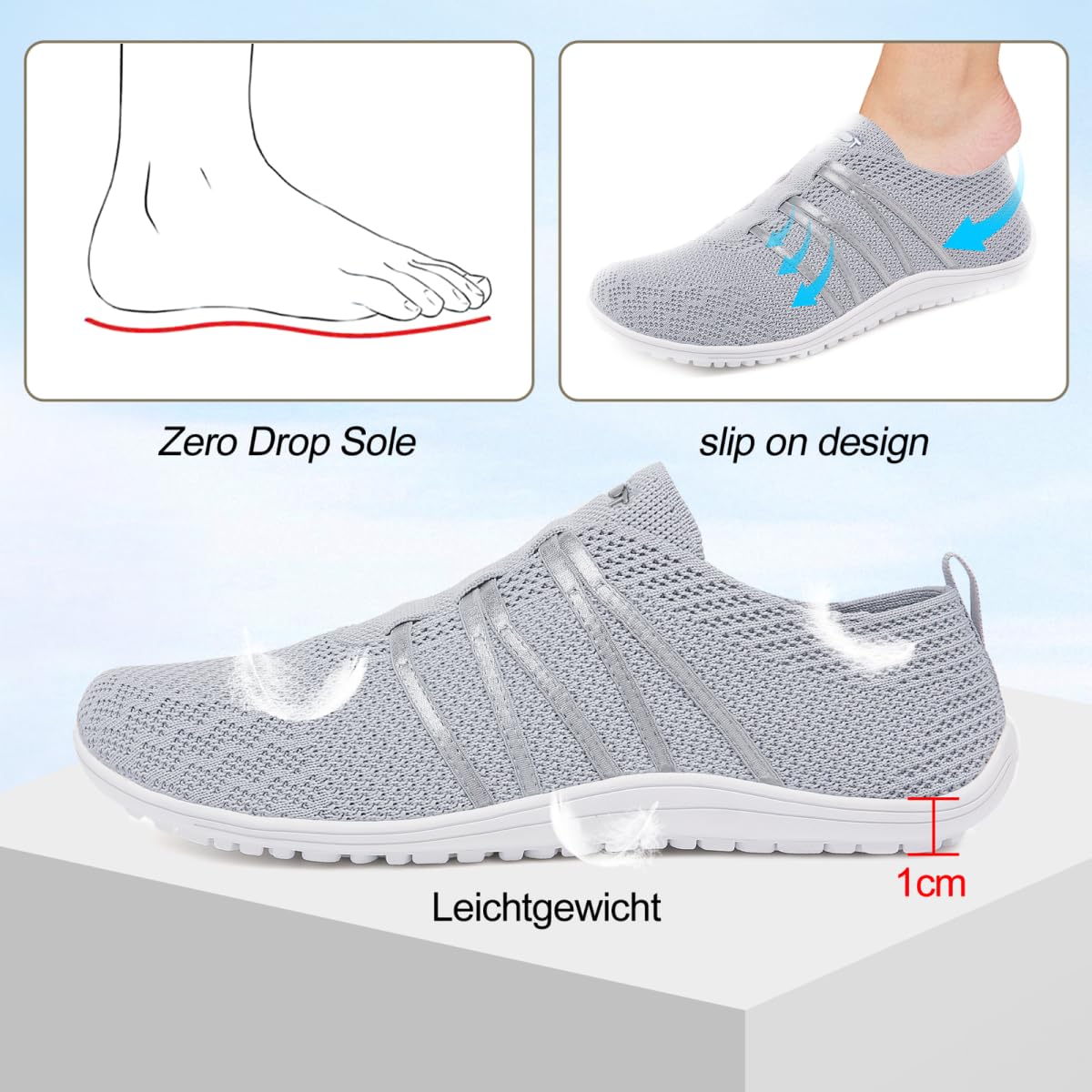 Merdoo Barfußschuhe Damen Herren Bequeme Barfuss Schuhe Damen Slip On Sneakers Weich Sportschuhe Leicht Turnschuhe rutschfest Hausschuhe Atmungsaktiv Barfussschuhe Sommerschuhe Unisex 37-45EU