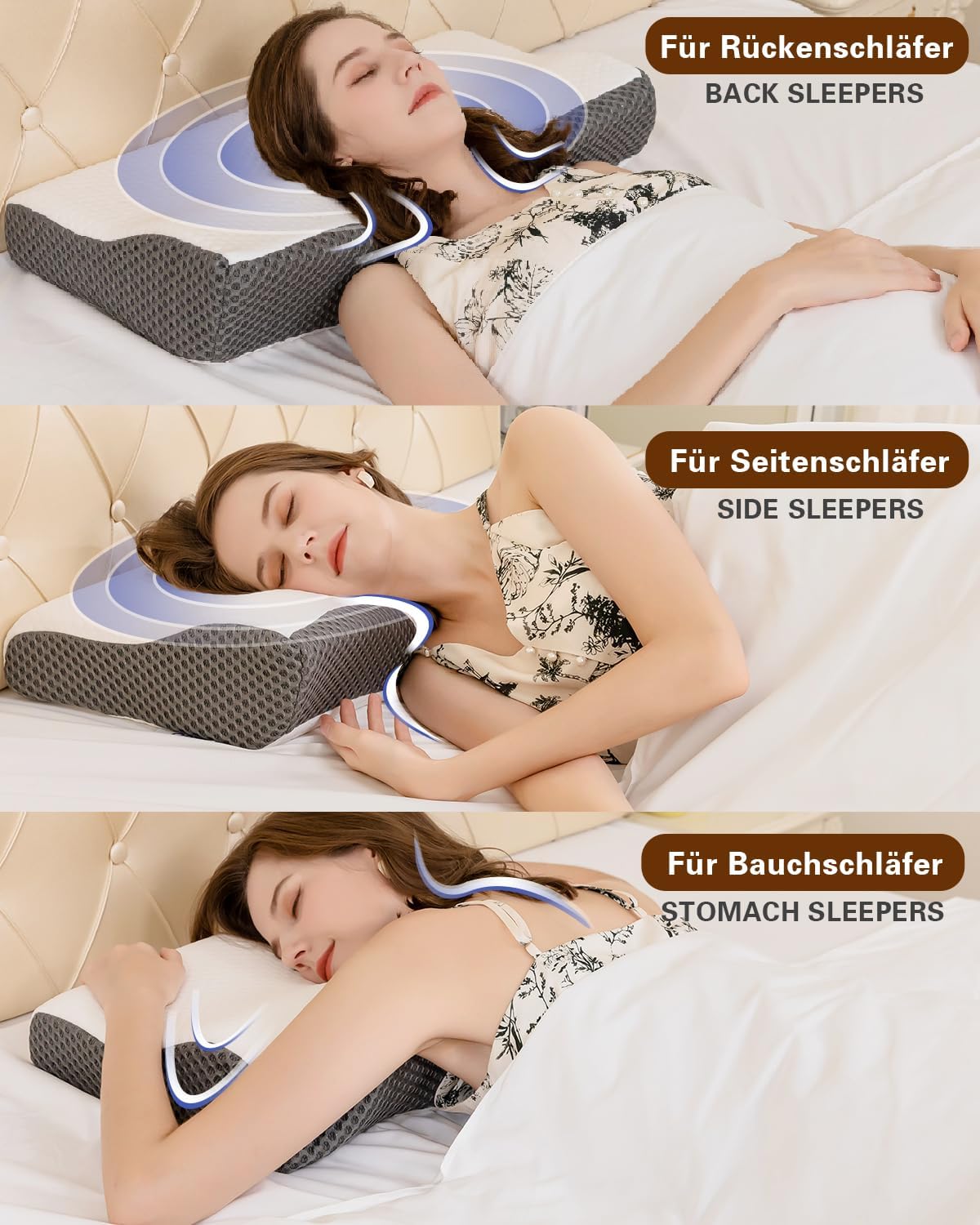 IDEA Kopfkissen Nackenschmerzen, Ergonomisches Orthopädisches Kissen Nackenkissen, Memory Foam Kissen für Seiten, Rücken& Bauchschläfer, Antischnarchkissen für Männer Frauen (62 * 34.5 * 12/8CM)
