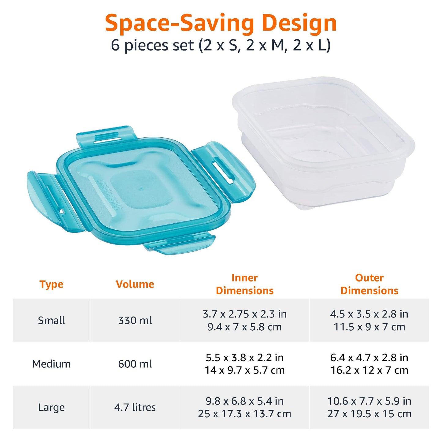 Amazon Basics Gefrierbehälter im Set, mit Deckel, luftdicht, auslaufsicher, stapelbar, für Kühlschrank/Gefriertruhe, BPA-frei, Kunststoff, mikrowellen- und spülmaschinenfest, 3 x 0.6 l, hellblau