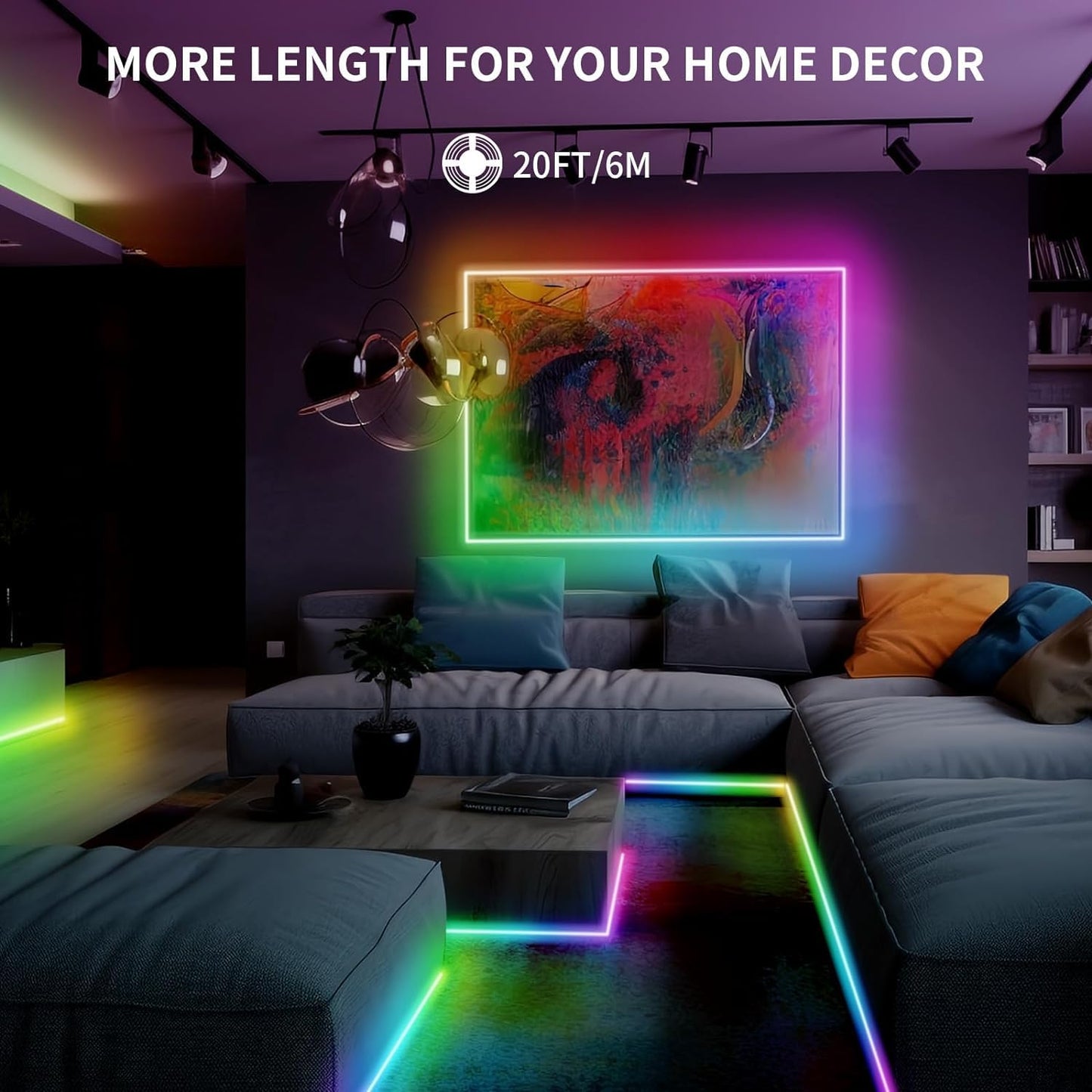 BUNACET COB RGB LED Strip 6M 24V Dimmbar, LED Streifen 3456 LEDs, Leiste Band Stripes Lichtband mit Netzteil RF Fernbedienung & APP Bluetooth für Küche Schlafzimmer Deko