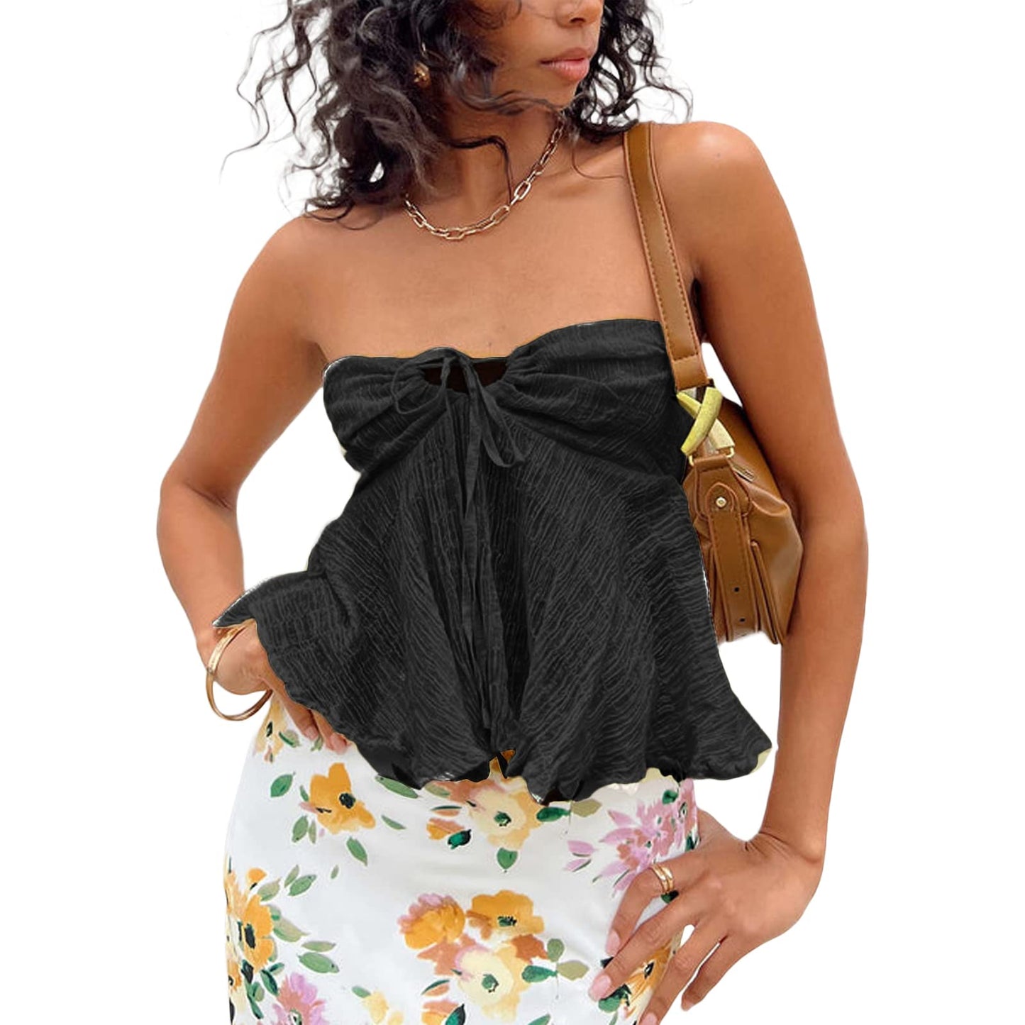 Geagodelia Damen Tube Top Sexy Bandeau Top Trägerloses Schulterfreies Oberteile Y2k Fashion Aesthetic Clothes Sommer Outfit Rückenfreies Crop Tops Streetwear