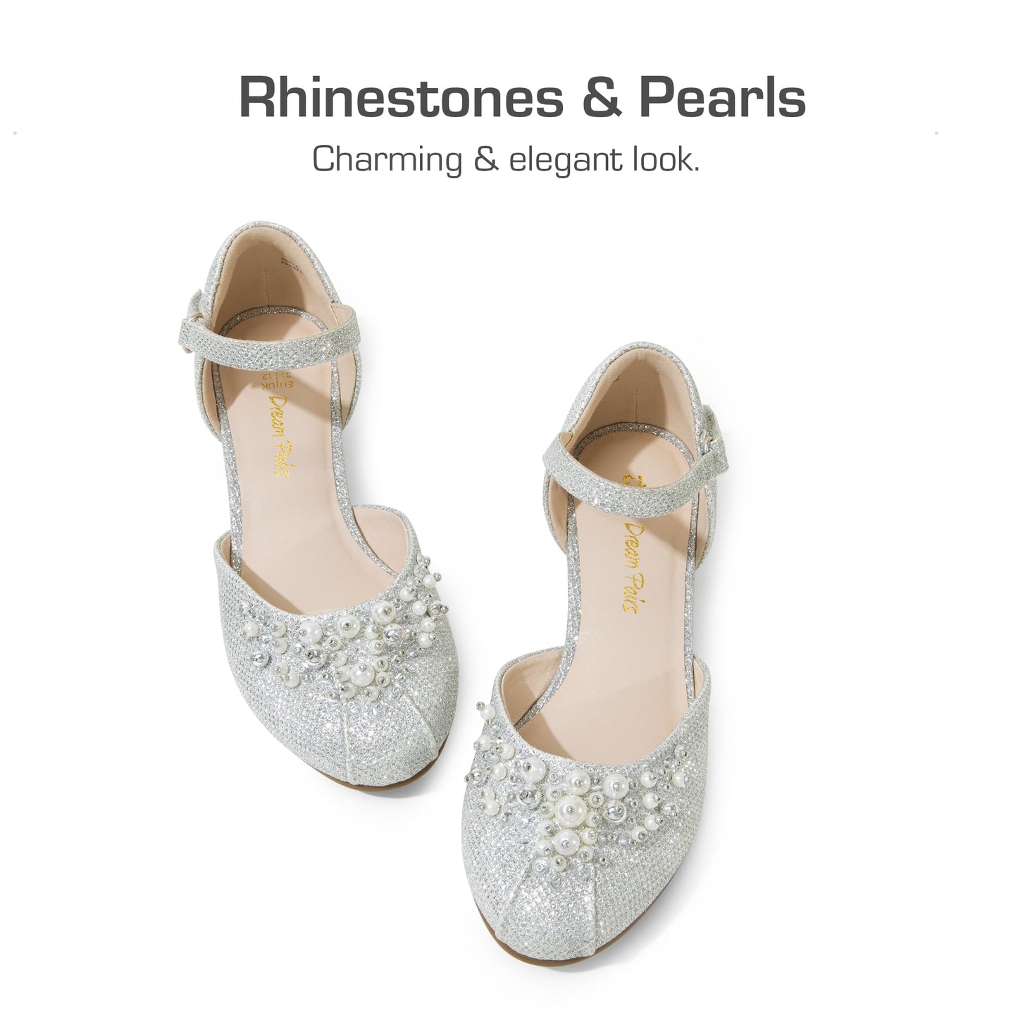 DREAM PAIRS Mädchen Prinzessin Schuhe Schulschuhe Flache Schuhe Kleiderschuhe Absätze niedrige Keilpumps mit Perlen und Strasssteinen