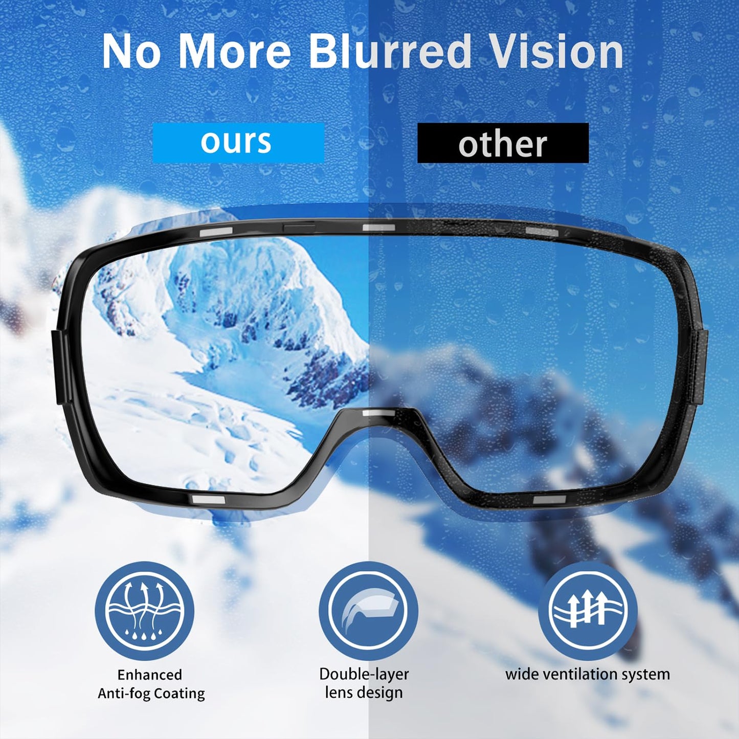 COOLOO Ski Goggles Men Women Teenagers Magnetic OTG Frameless Anti-Fog Protection with 100% UV Protection