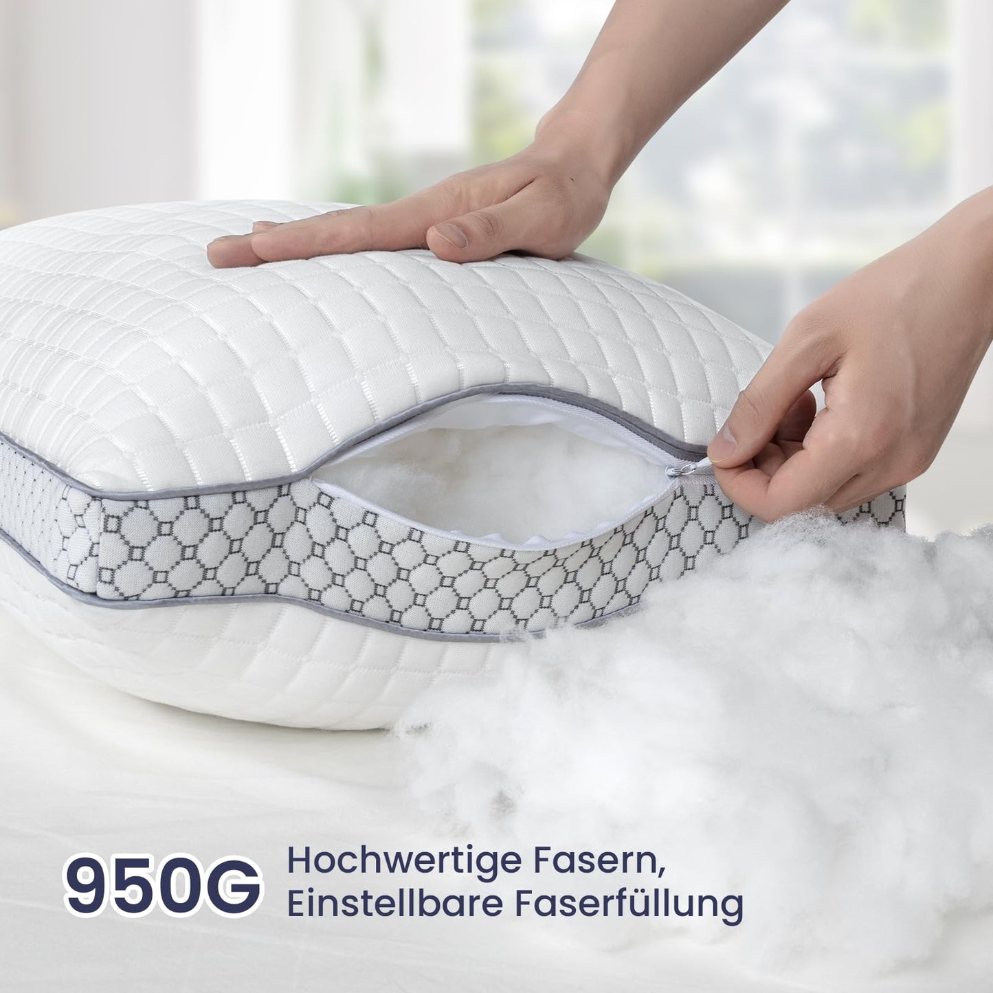 BedStory kopfkissen 40x80,Verstellbare Faserfüllung Kissen mit reißverschluss, Hotel Kissen 2er Set aus 950g x 2 mikrofaser, Waschbares nackenkissen für Allergiker, Seitenschläfer und Rückenschläfer