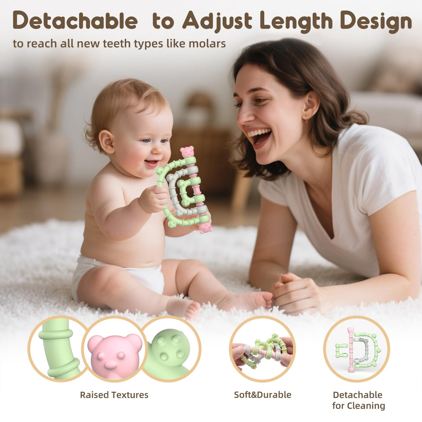 Zahnen Beißringe Spielzeug für Babys 0-6-12 Monate Geschenke, Fernbedienung Baby Zahnungshilfe für 3 6 9 Monate Kleinkind Autismus, Lebensmittelqualität Silikon Badespielzeug, Schwarz